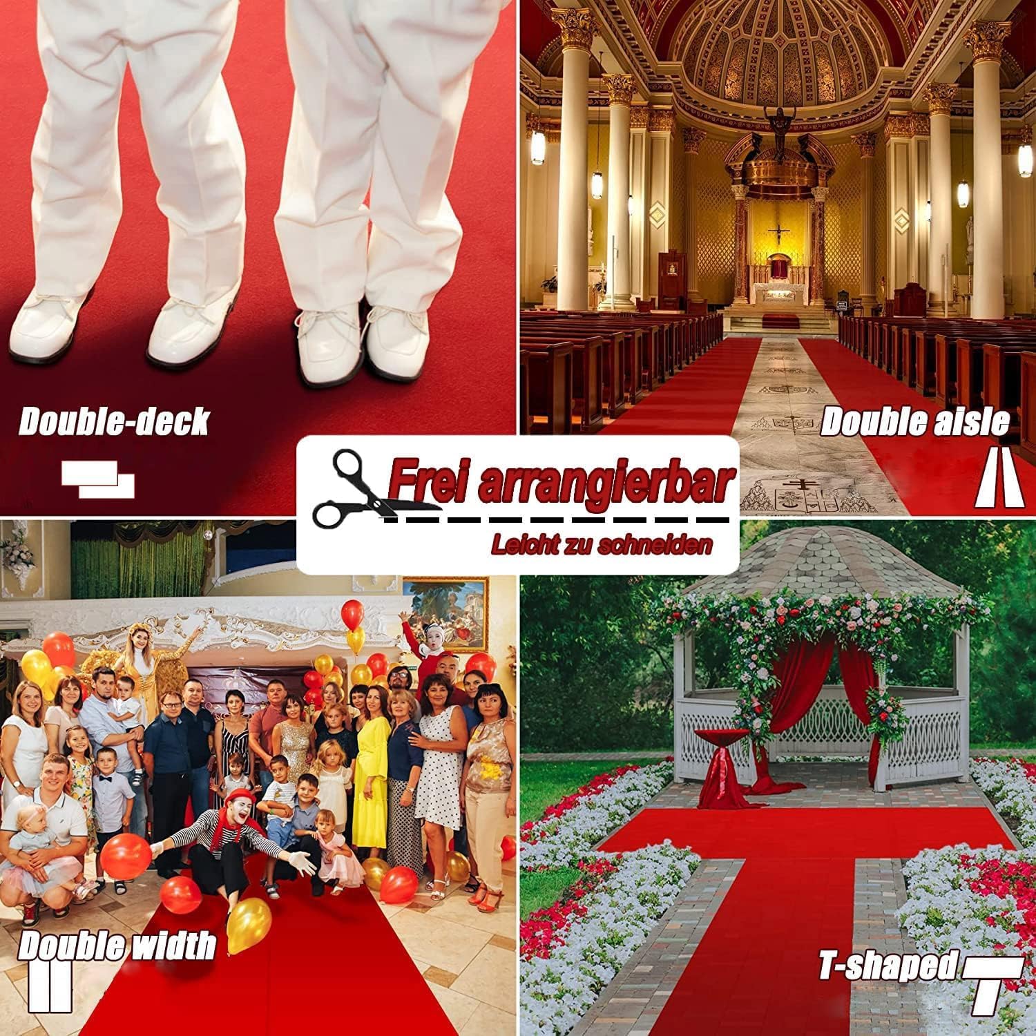 Tapis d'événement Rouge - 10 x 1 m - 5,5 mm - Chemin de mariage - Tapis de réception - Pour foires et événements