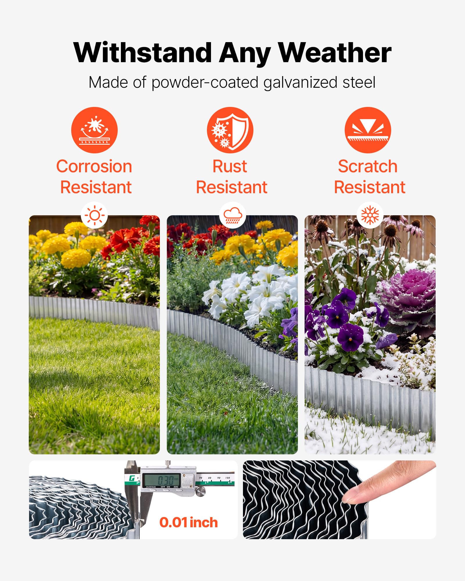 VEVOR Galvanized Steel Landscape Edging, 50 ft x 6 in Metal Edging for Landscaping with Gloves, Easy-to-Install Bendable Metal Strips, Heavy Duty Metal Garden Edge Border for Flower Bed, Yard Pathway - 2