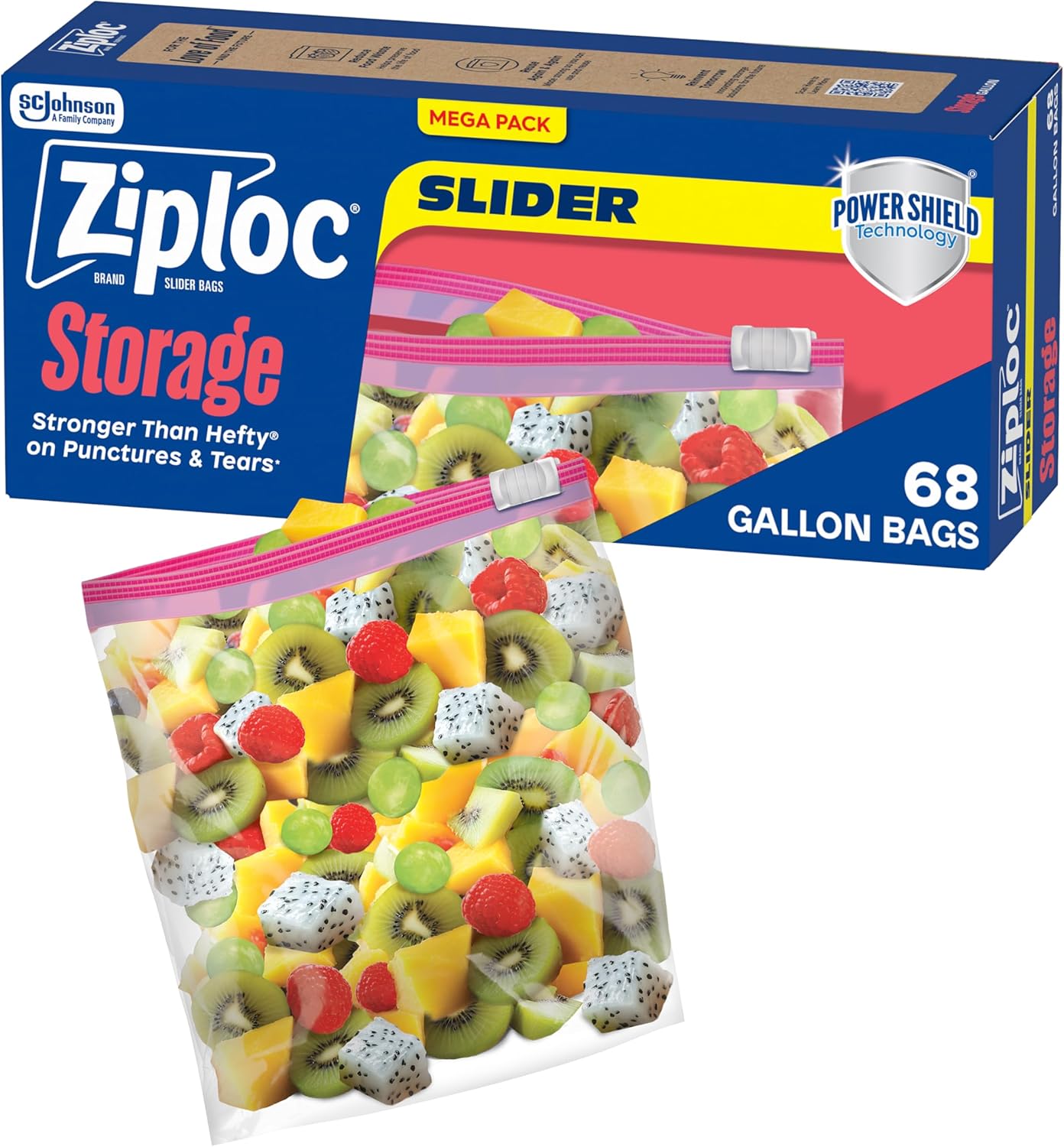Ziploc Gallon Food Storage Slider Bags, Power Shield Technology for More Durability, 68 Count
