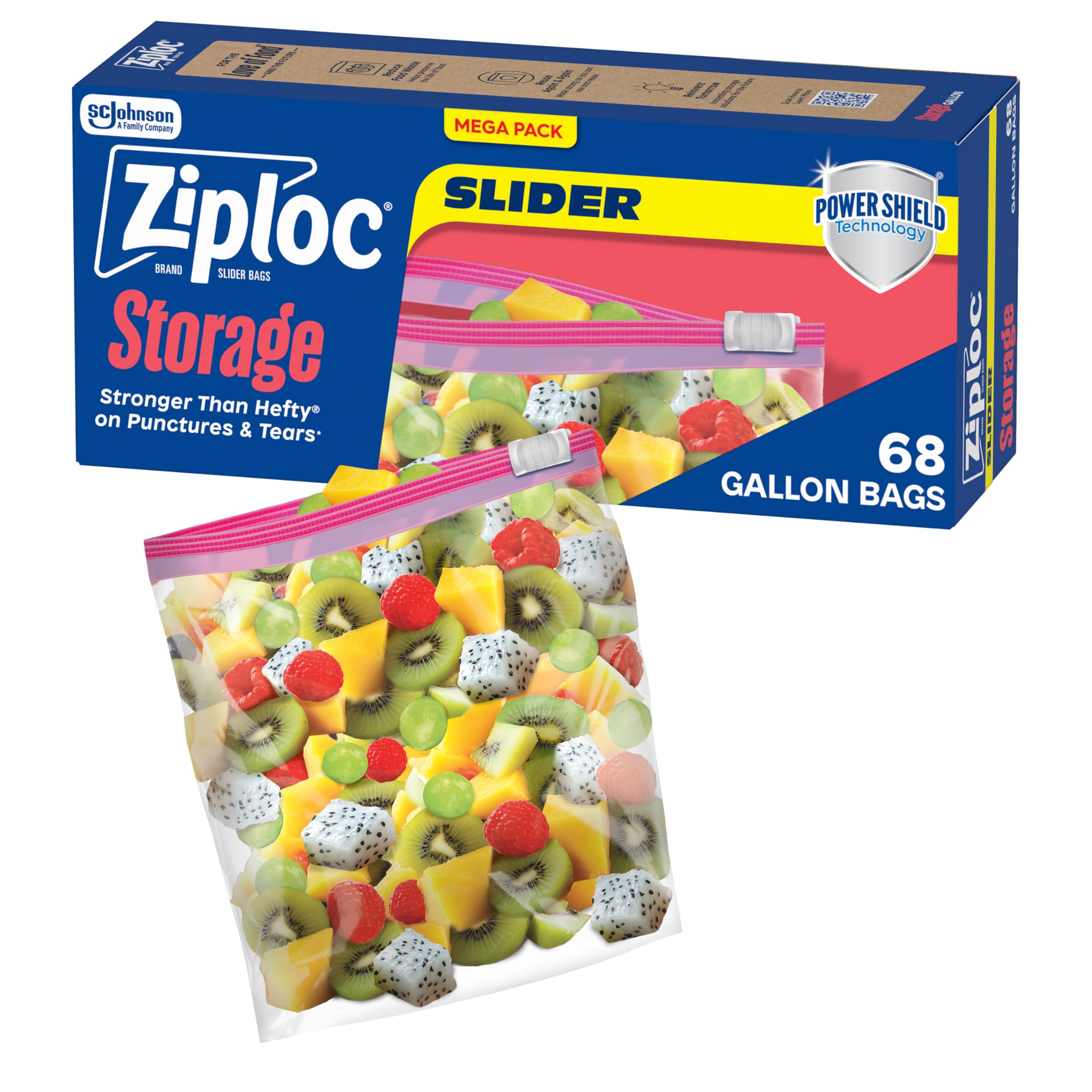 Ziploc Gallon Food Storage Slider Bags, Power Shield Technology for More Durability, 68 Count
