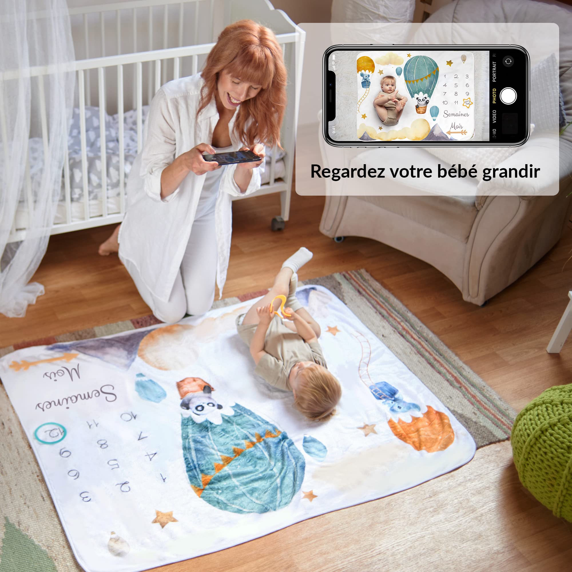 ODOXIA Coperta per bambino o ragazza, unisex, a tema palloncino, regalo per neonato, baby shower personalizzato, tappeto fotografico per
