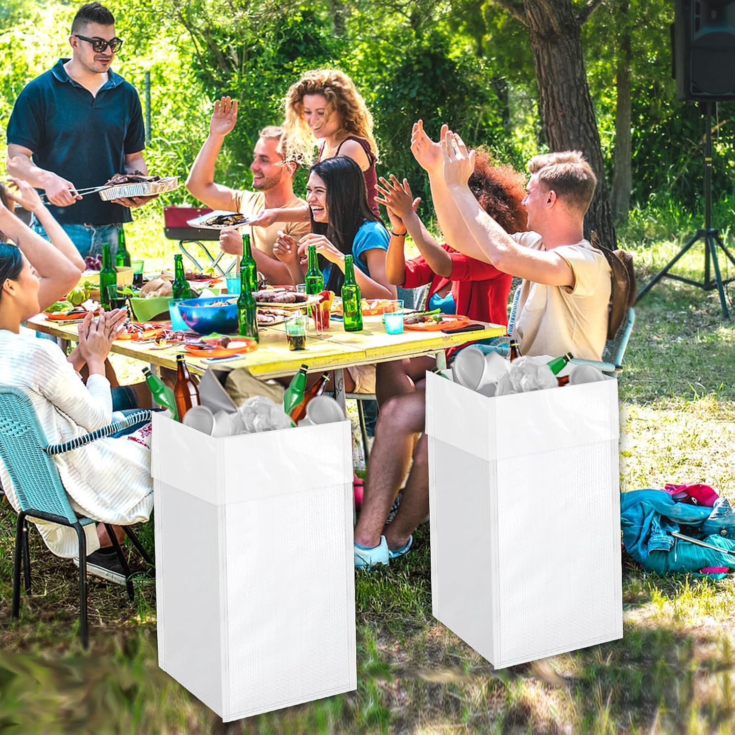 Rainmae 4PCS XL Size 30 Gallon Disposable Trash Cans with Waterproof Lining for Parties, Reusable Sturdy Garbage Bins for Birthdays and Weddings, Trash Can Bin for Garbage and Recycling