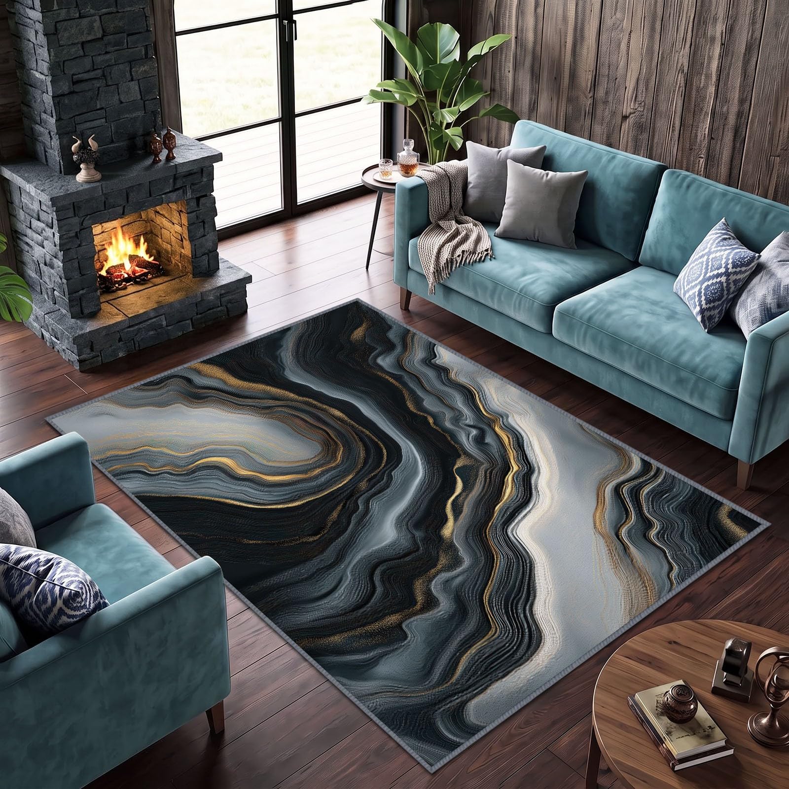Alfombra de mármol blanco y negro de 140 x 200 cm, alfombra de lujo abstracta lavable para sala de estar, alfombra antideslizante de pelo bajo, alfombra de interior para dormitorio, sala de juegos
