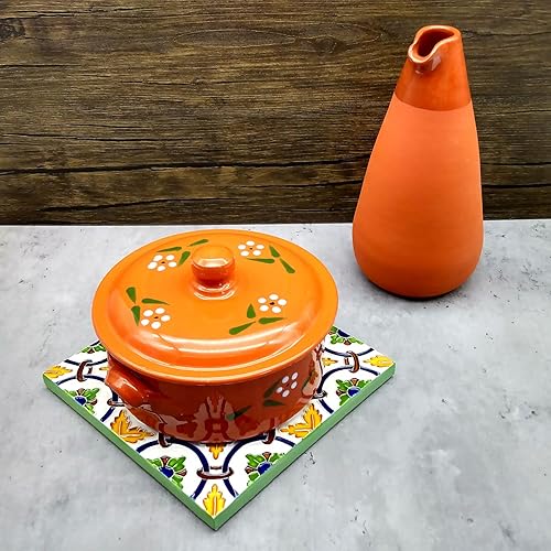 Miniatura 6 de Salvamanteles cuadrados de cerámica portuguesa pintada a mano, fabricado en Portugal (TG6)