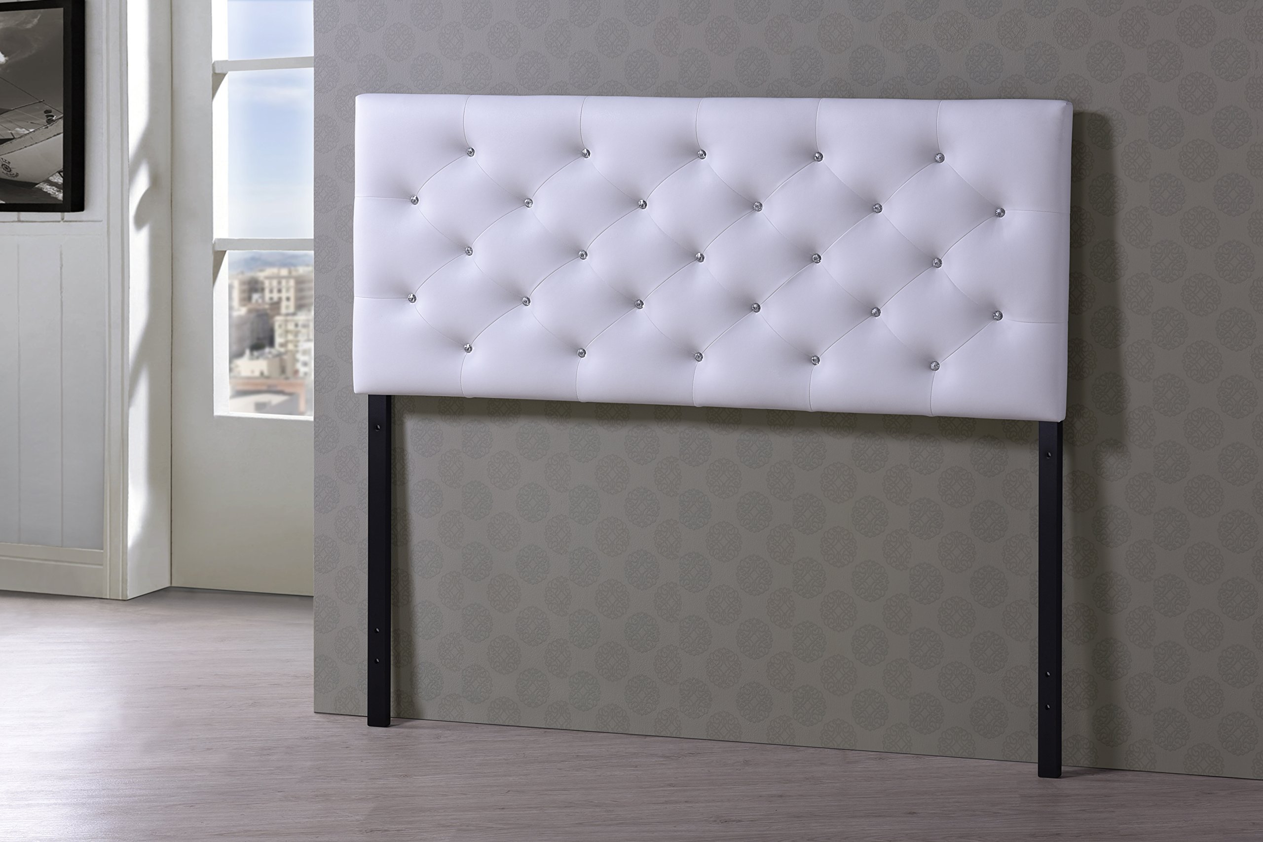 Baxton Studio Viviana Modern & Contemporary Faux Leather Upholstered Button Tufted Headboard, Queen, White