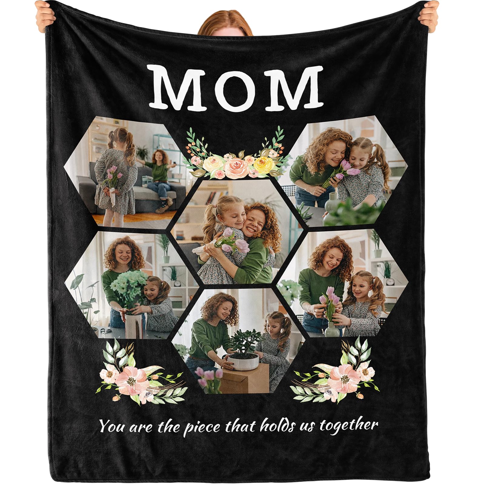 Bemaystar Personalised Photo Blanket for Mother's Day - Custom Gift for Mum with Text & Pictures | Customised Blanket for Grandma, Wife, Her | Birthday, Xmas Present — image 1