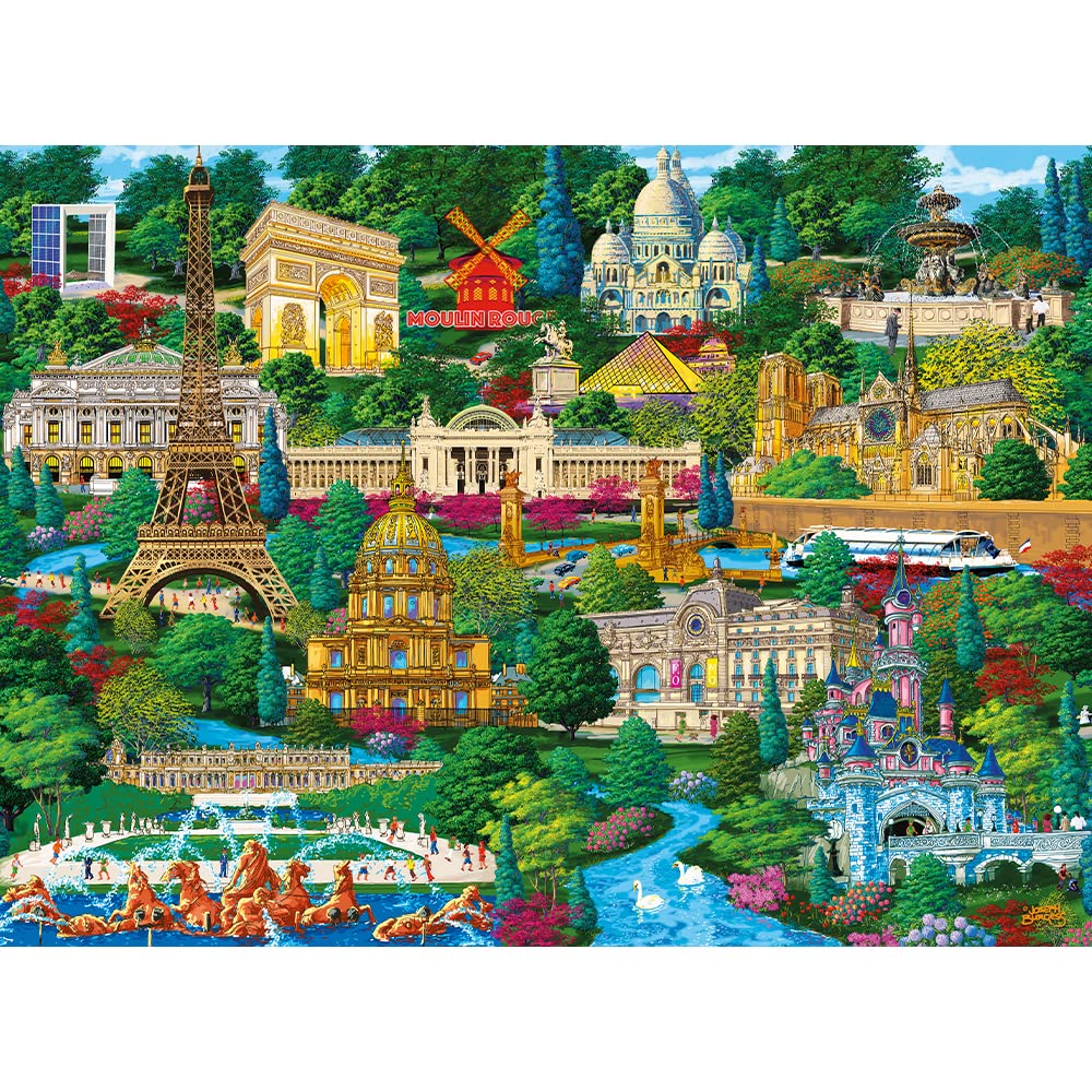 Puzzle De Madera - Francia, Lugares Famosos - 1000 Elementos, Artesanía En Madera, Formas Irregulares, 100 Figuras De Monumentos Y Símbolos Franceses, Moderno Rompecabezas Premium