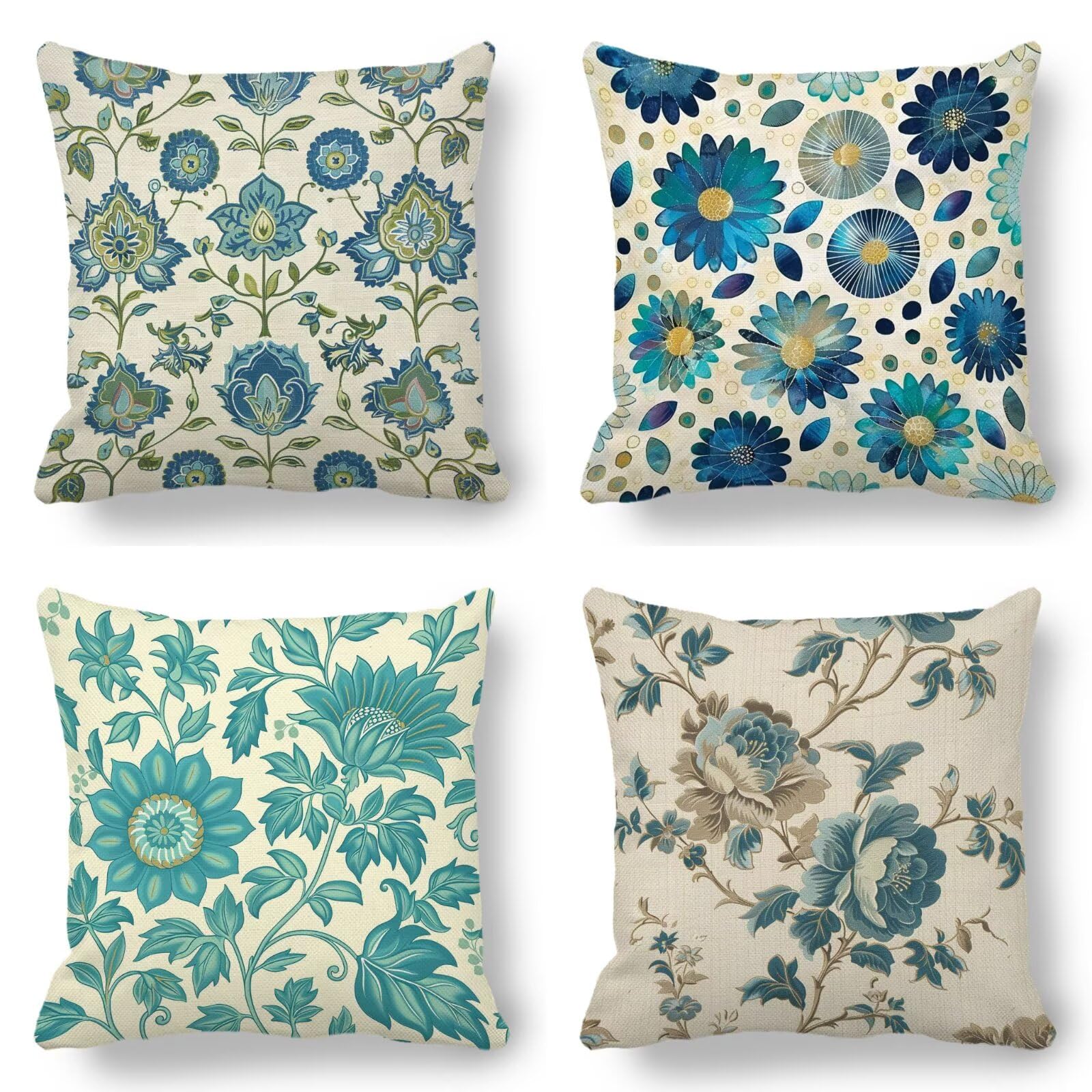 Housses Coussin 60x60 cm Lot de 4, Art Housse De Coussin Canape Fleur Motifs, Tissu Velours, Imprimés Recto Verso Fermeture Éclair Invisible Pour Decoration Maison Salon Chambre Canapé Cadeau PP-6