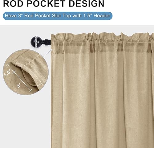 Miniatura 2 de JIUZHEN Cortinas traslúcidas de lino de arpillera de 96 pulgadas de largo, 2 paneles con alzapaños, bolsillo para barra, filtrado de luz, cortinas