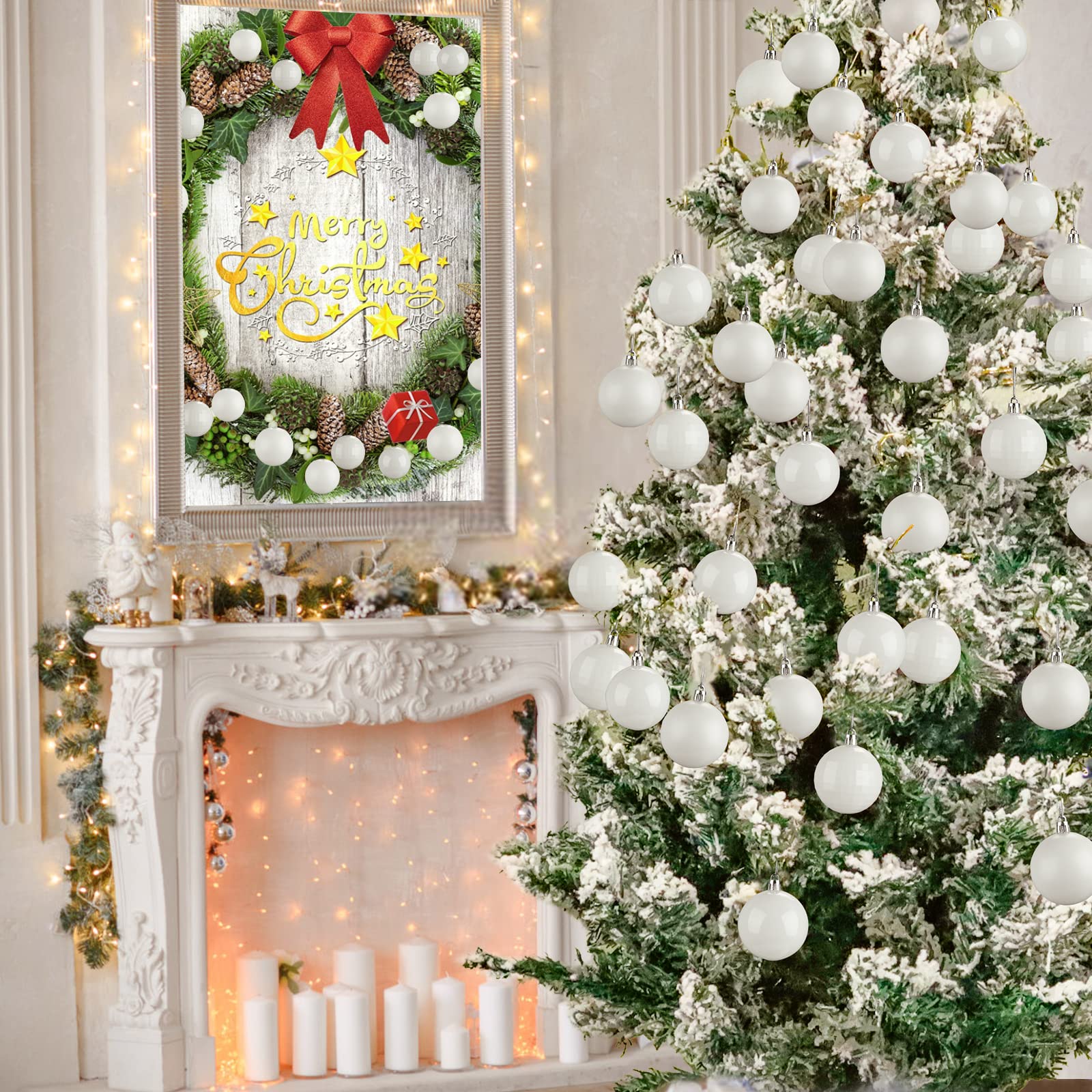 Christmas Baubles 24 Pcs Christmas Tree Decoration Shatterproof Xsmas Tree Baubles 4CM Mini Xsmas Hanging Ball Ornamentsl for Home Festival Party Decoration (White) - Image 3