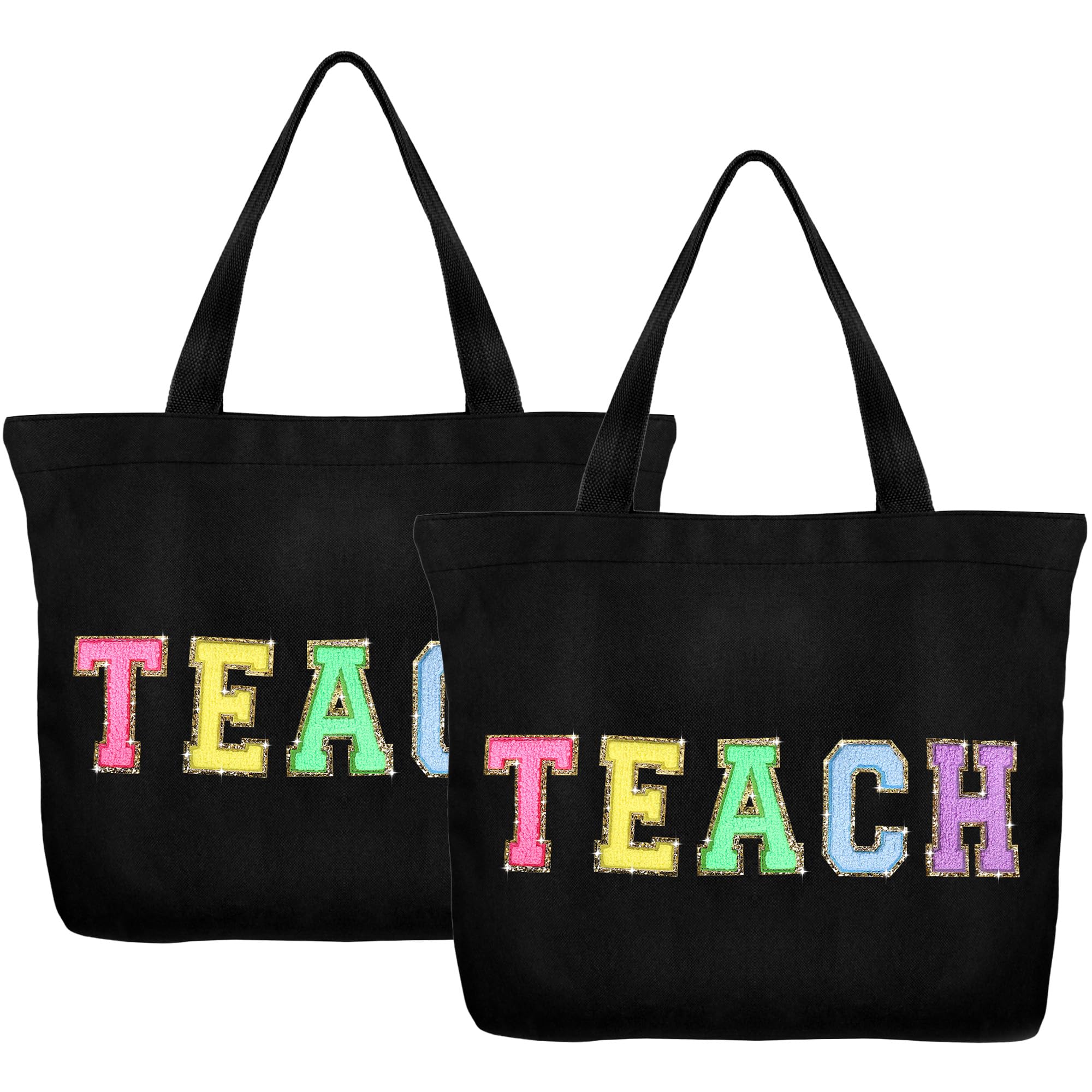 Dripykiaa Teacher Appreciation Gifts Teacher Gifts Tote Bag Canvas Chenille Letter Patches with Zipper Pocket
