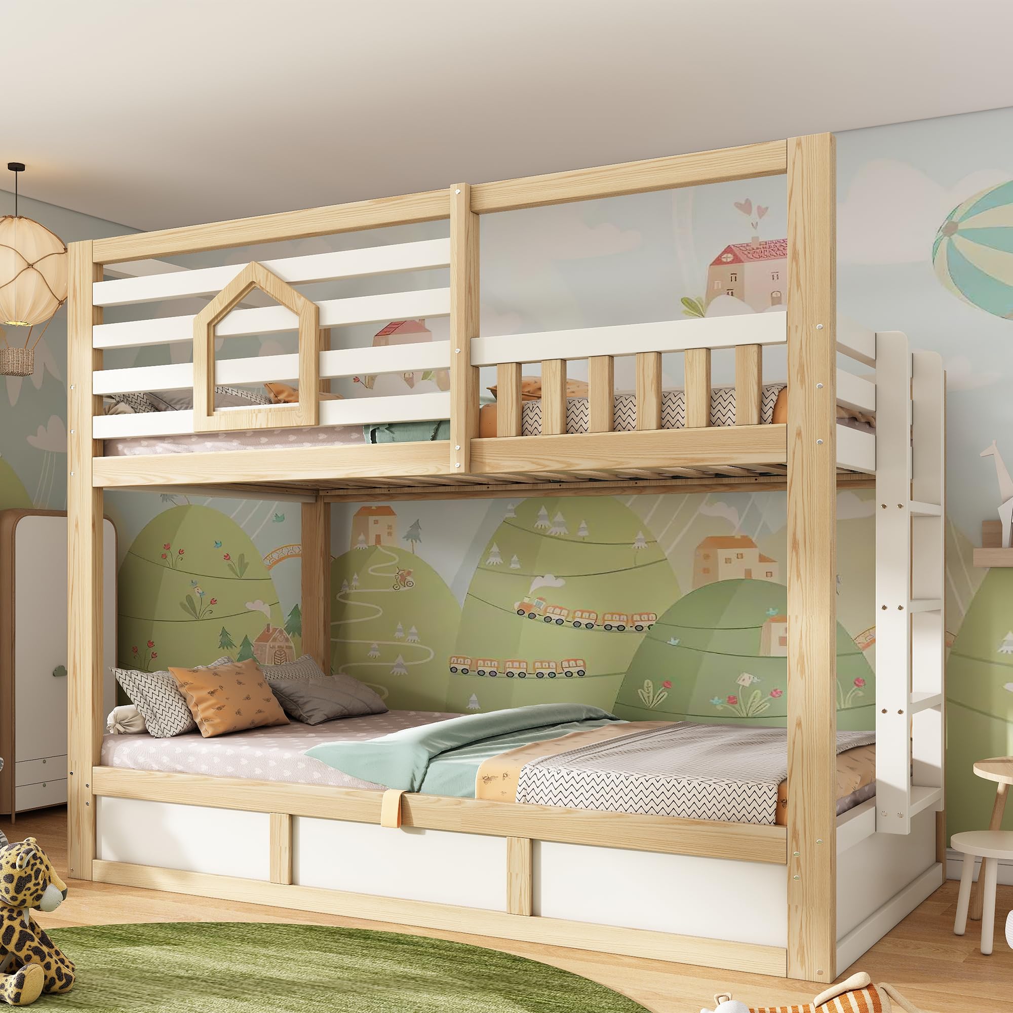 Sapgaks Lit superposé Enfant 90x200 avec fenêtre,barrière de sécurité, échelle Droite,Espace de Rangement hydraulique,lit cabane Enfants,Cadre de lit Enfant 90x200 (G-Blanc+Chêne 90)
