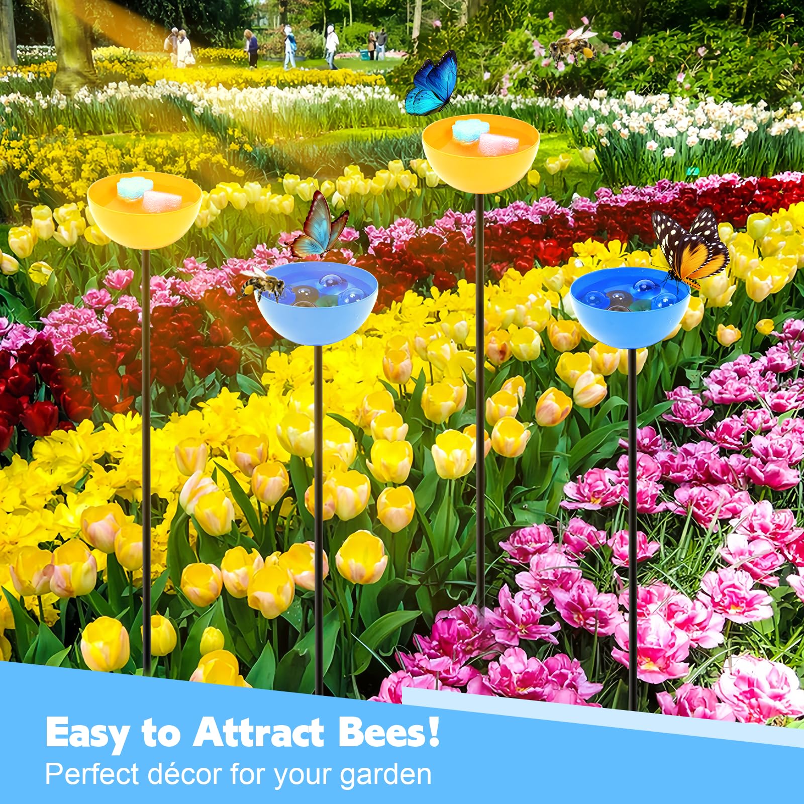 Lot De 2 Stations D'arrosage Pour Abeilles, Mangeoires En Métal Avec Billes En Verre, Station D'arrosage Pour Abeilles Et Papillons Pour Décoration Extérieure De Jardin, Cour