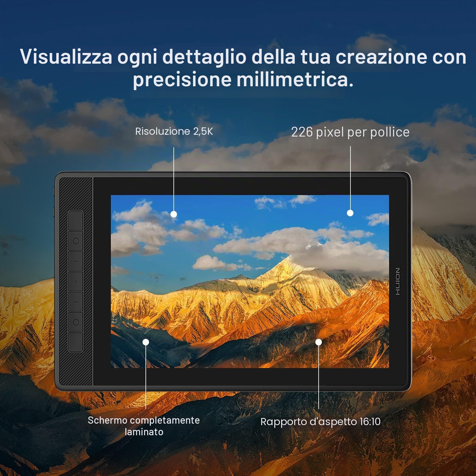 HUION Kamvas Pro 13 - Tavoletta grafica QHD da disegno con schermo QLED, laminazione completa, senza batteria, PW517, per PC Windows, Mac, Android, tablet da disegno digitale da 13,3 pollici