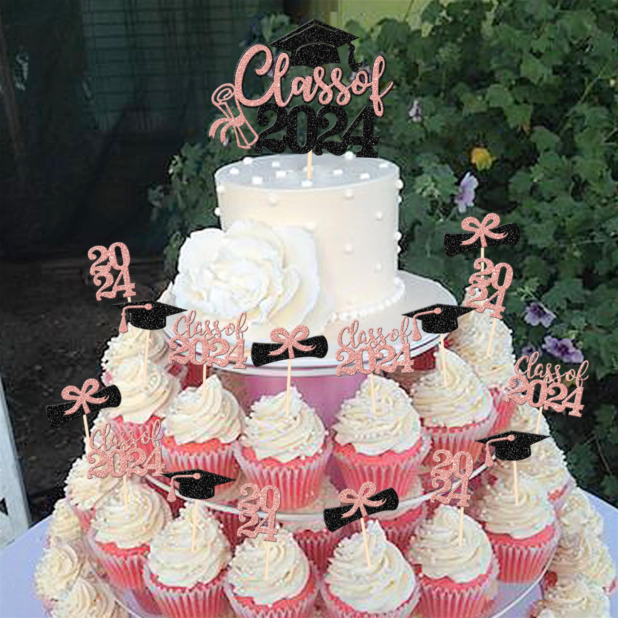 Gyufise 24 topper per cupcake glitterati per ballo di fine anno 2024