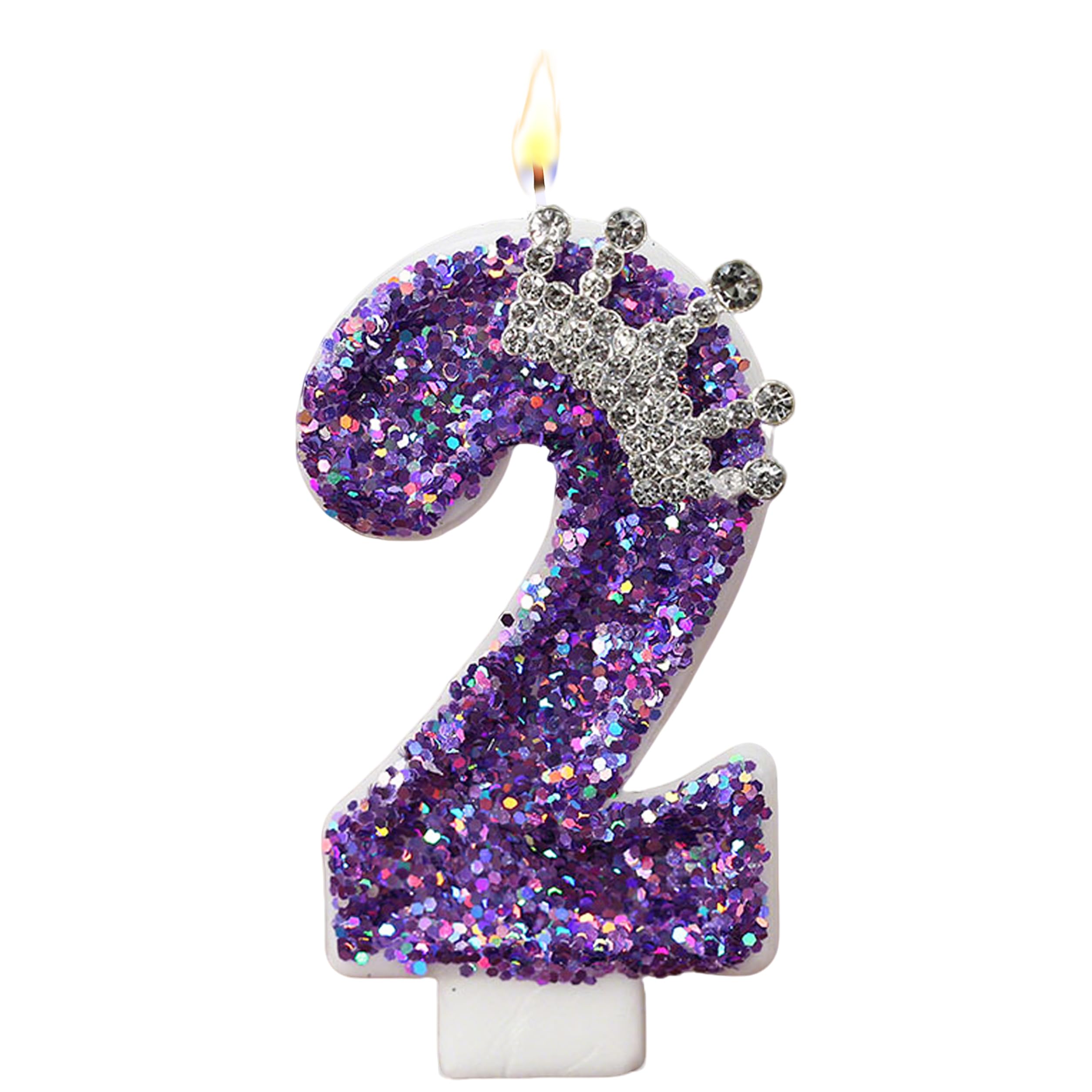K Pop Number Birthday Candles, Glitter Crown Birthday Candles for Cakes Decoration, Stylish Kpop Music Themed Cake Topper for Girls Birthday Party Supplies & Anniversary (Holo Purple, Number 2)