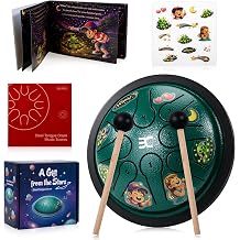 EX Steel Tongue Drum for Kids 5.3" 8 Notes Gift Set with Book & Stickers | UFO Shape Design, Kids Musical Instruments Steel Drum Gift, Calming Drum, Green