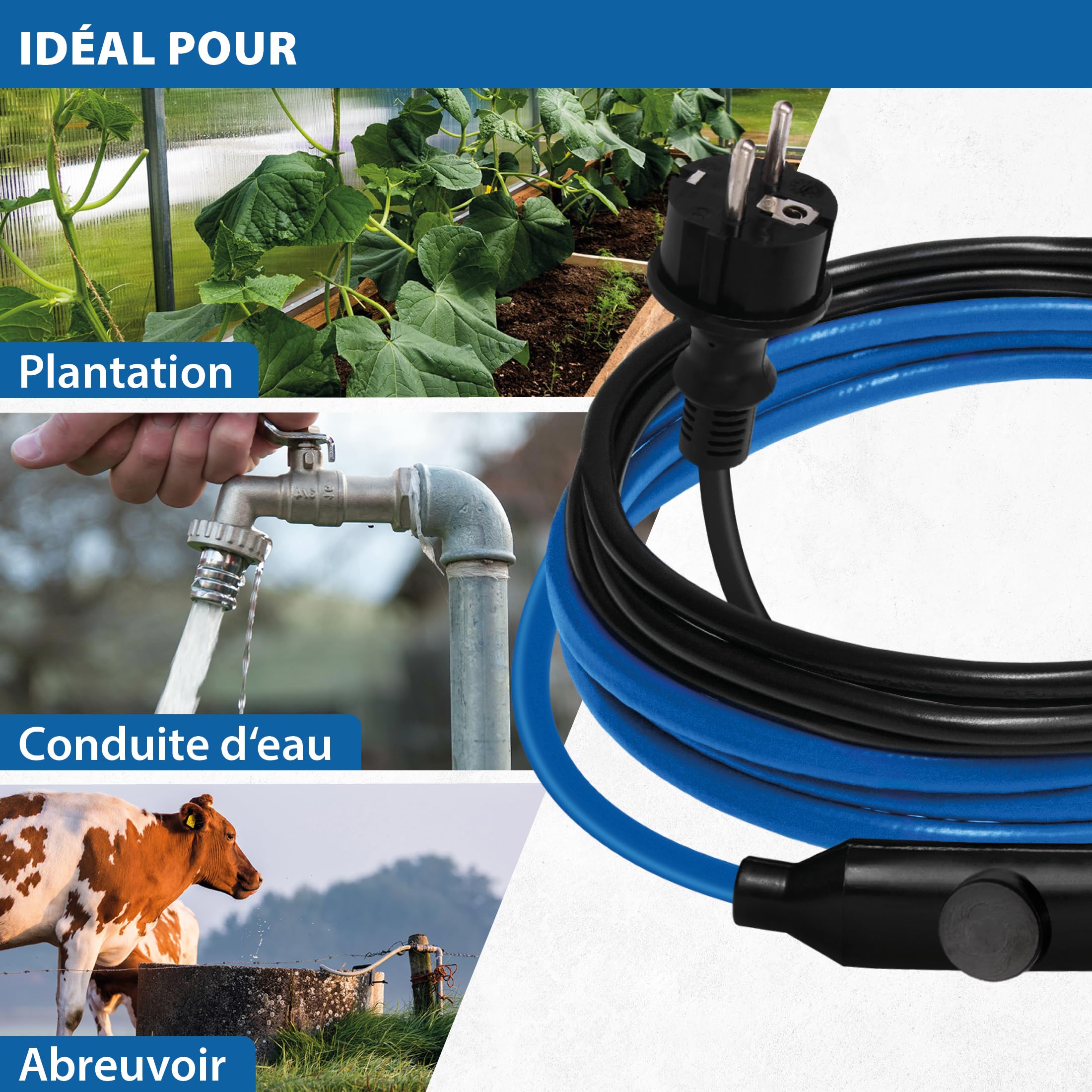 Câble antigel électrique 15 W/m – Chauffage d'accompagnement Chauffage de dégivrage, Chauffage de tuyau, Chauffage des plantes, Bande chauffante – 12 m avec disjoncteur différentiel
