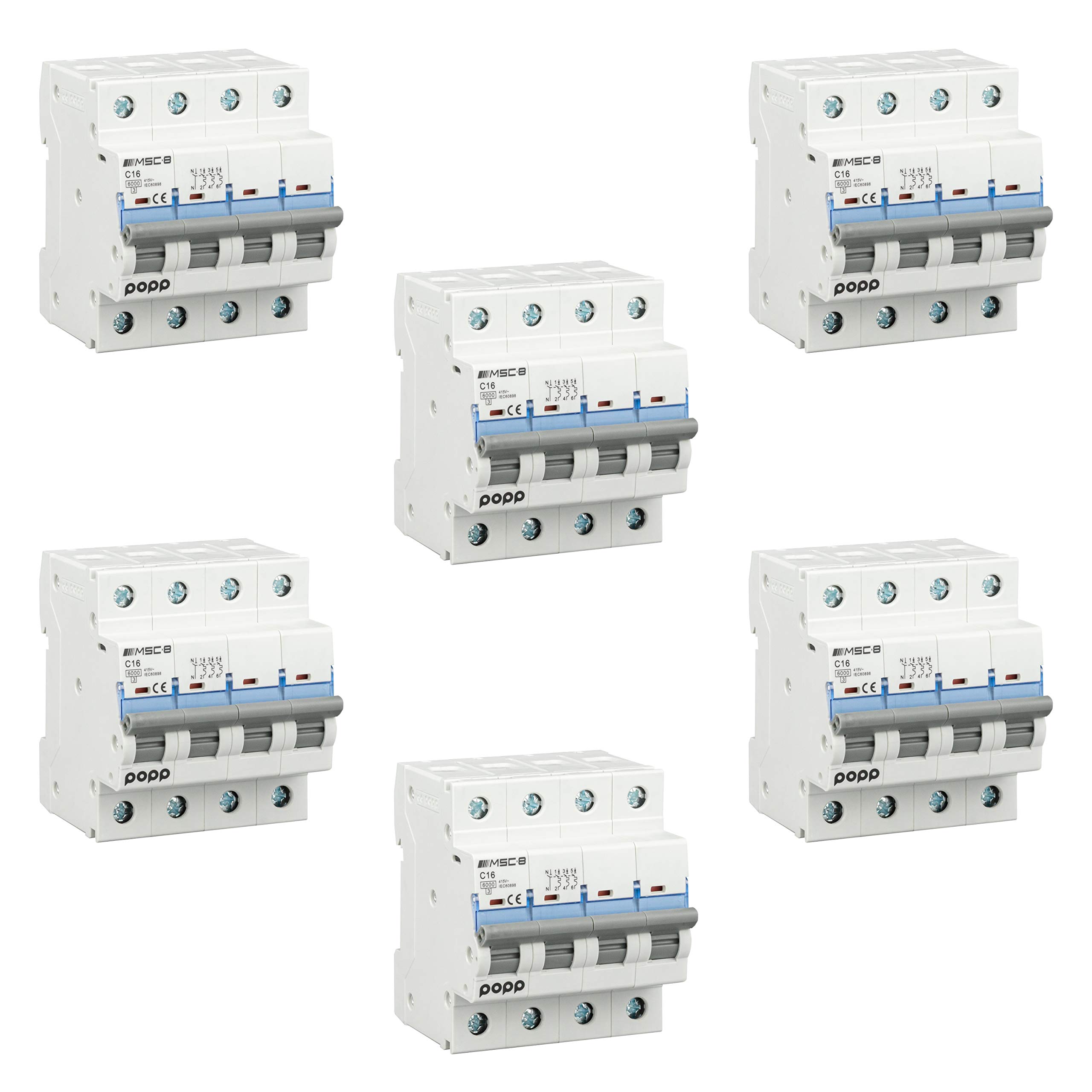 POPP® Interruptor Automático Magnetotérmico 4P serie MSC84 gama Industrial CURVA C corte 6000A 6A,10A,16A,20A,25A,32A,40A,63A Pack 3,6 (Pack 6, 16A)