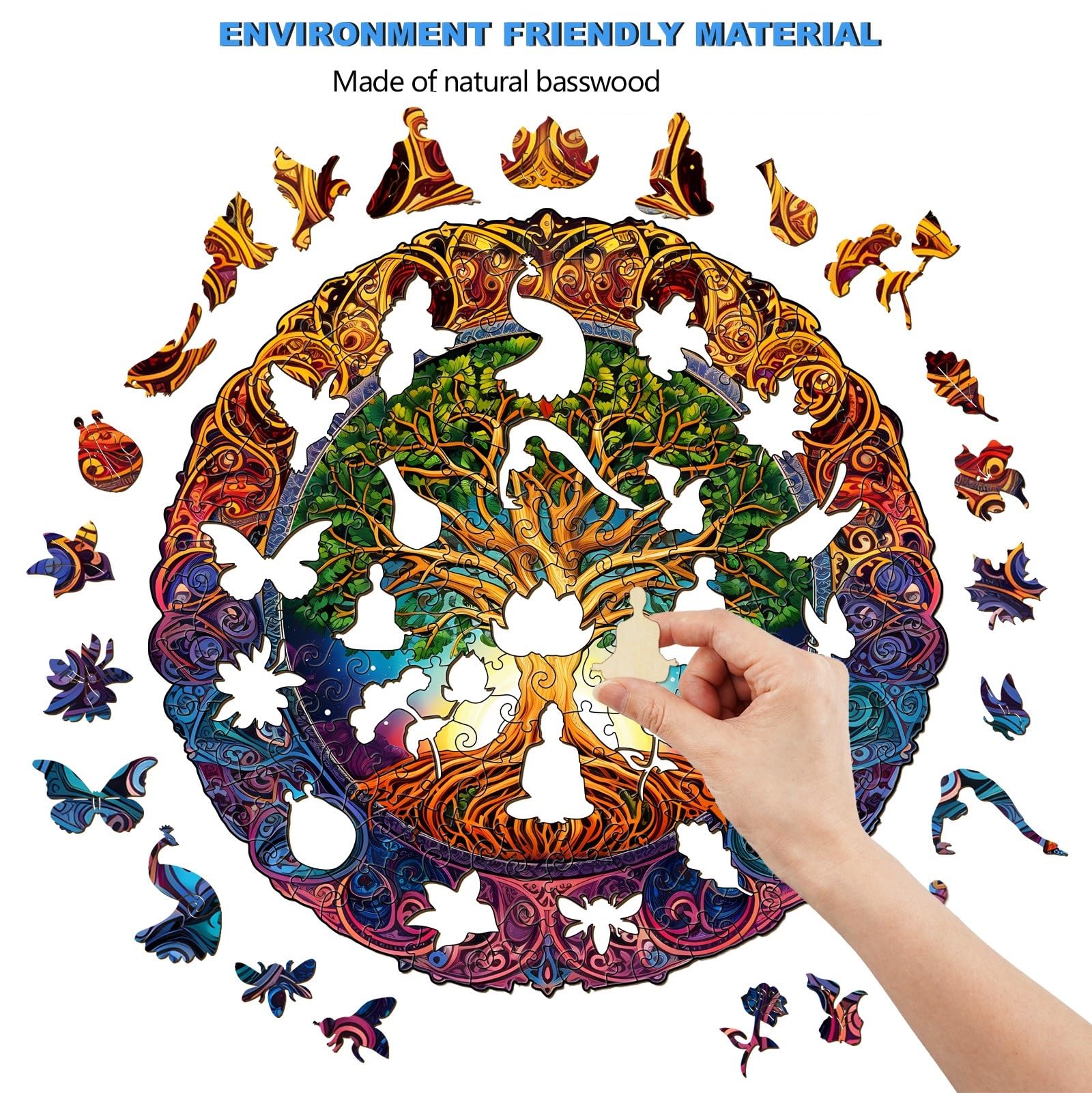 Puzzle in legno per adulti, 300 pezzi con mandala, puzzle in legno, 34 x 33,6 cm, puzzle in legno irregolare, unici a forma di animale, per adulti, bel regalo per la famiglia e gli amici