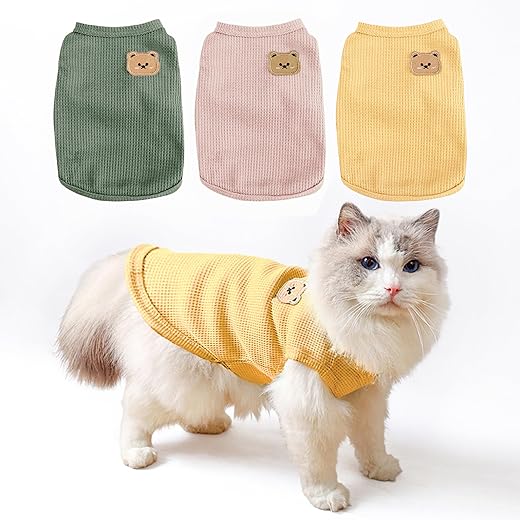 3 Pack Shirts for Cat, Small & Medium Dog Clothes, Waffle-Knit Puppy Shirts, Lightweight, Breathable, Stretchy Pet Clothes, Sleeveless Tee Shirt Gift for Cats & Dogs (3 PCS, Small)