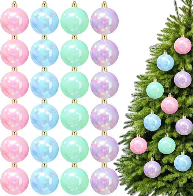 Civaner 24 Pcs Pastel Christmas Ball Ornaments 2.36 Inch Shatterproof Ma...