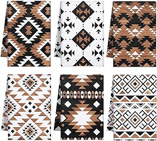 Breling Set of 6 Western Aztec Kitchen Towels Vintage Themed Dish Towel Bathroom Decorative Rustic Cloths for Kitchen Bathroom Home Cooking Housewarming, 14 x 21 Inch