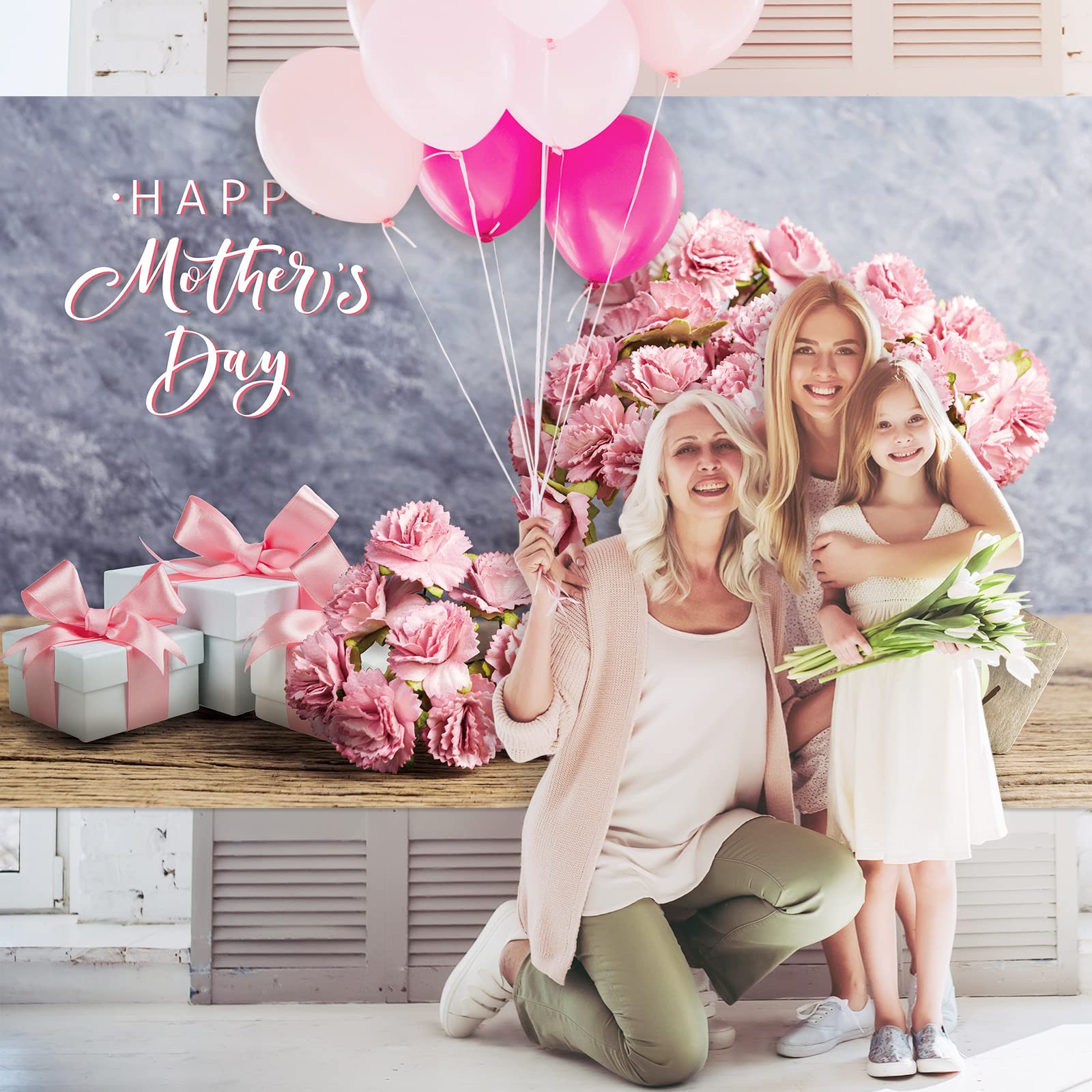 Fotohintergrund 'Happy Mother’s Day', 2,7 X 1,5 M – Mit 'I Love Mom' & Blumen | Für Fotos, Videos, Feiern