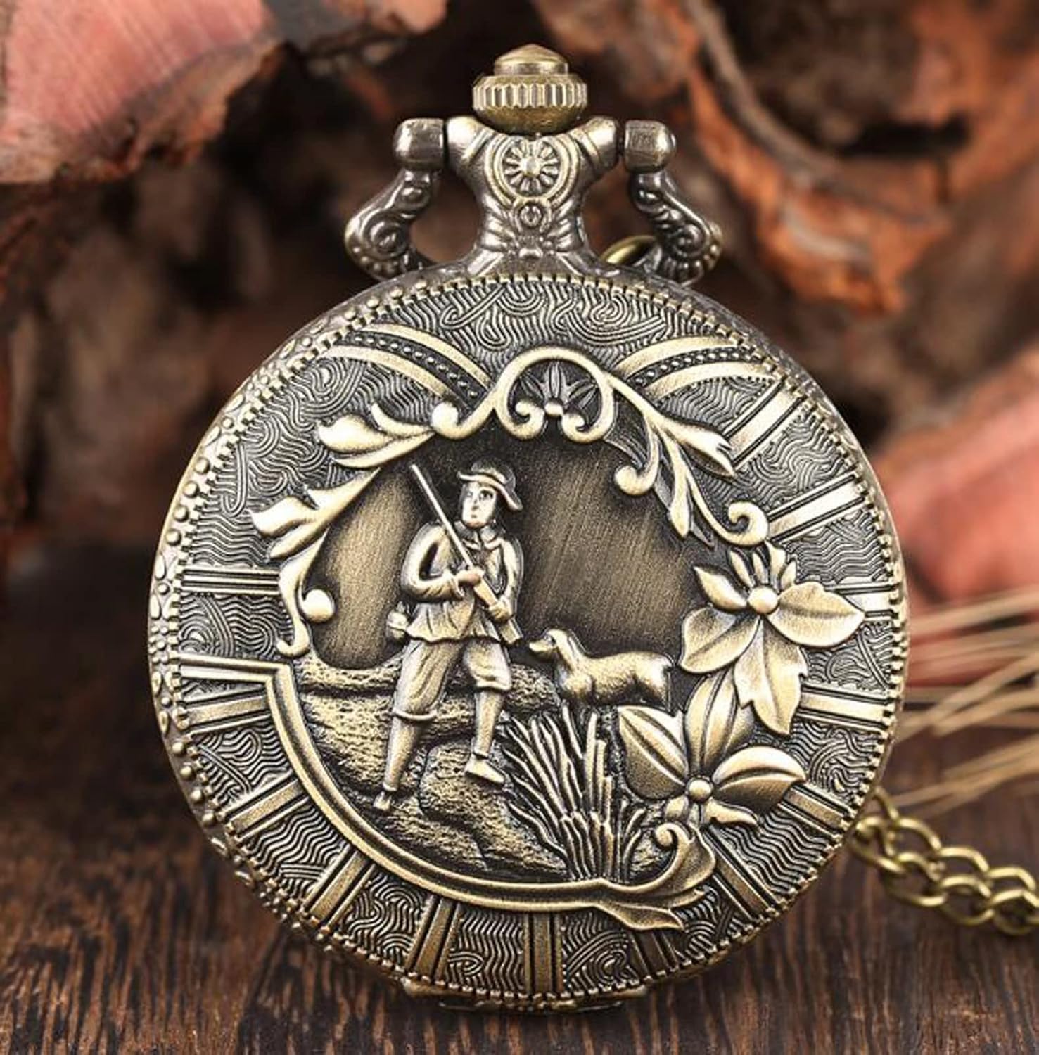 Reloj de Bolsillo de Cuarzo con diseño de Cazador Retro Steampunk, Collar con Colgante de Bronce