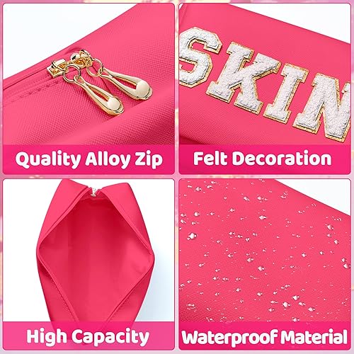 Miniatura 5 de Y1tvei Preppy Patch SKIN - Neceser de cosméticos con letras blancas, bolsa de maquillaje portátil de piel sintética, bolsa de almacenamiento diario,