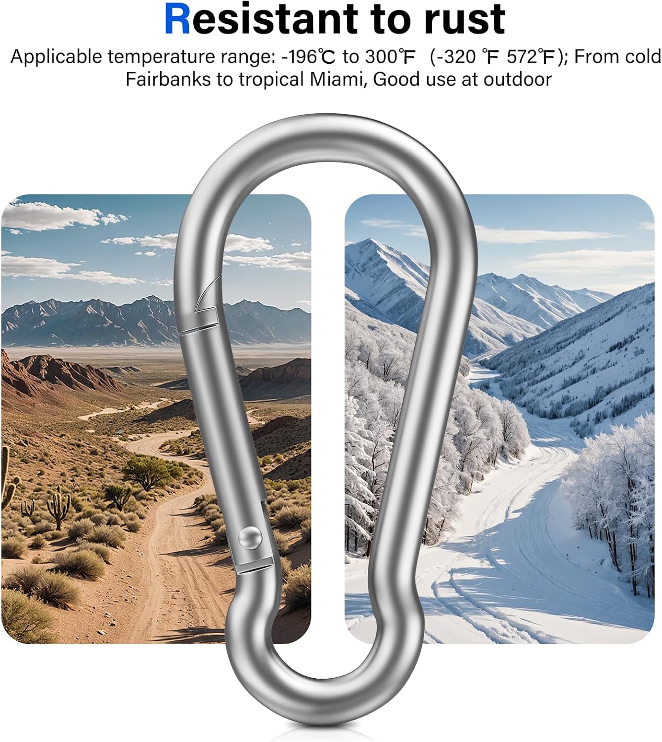 8 PCS Heavy Duty Carabiner Clips, 【NO Rust】 1360lbs 304 Stainless Steel Carabiners, 2.36 inch D-Ring Snap Hook Keychain Spring Clips for Gym, Pet leashes, Camping, Car, Farm - Image 3