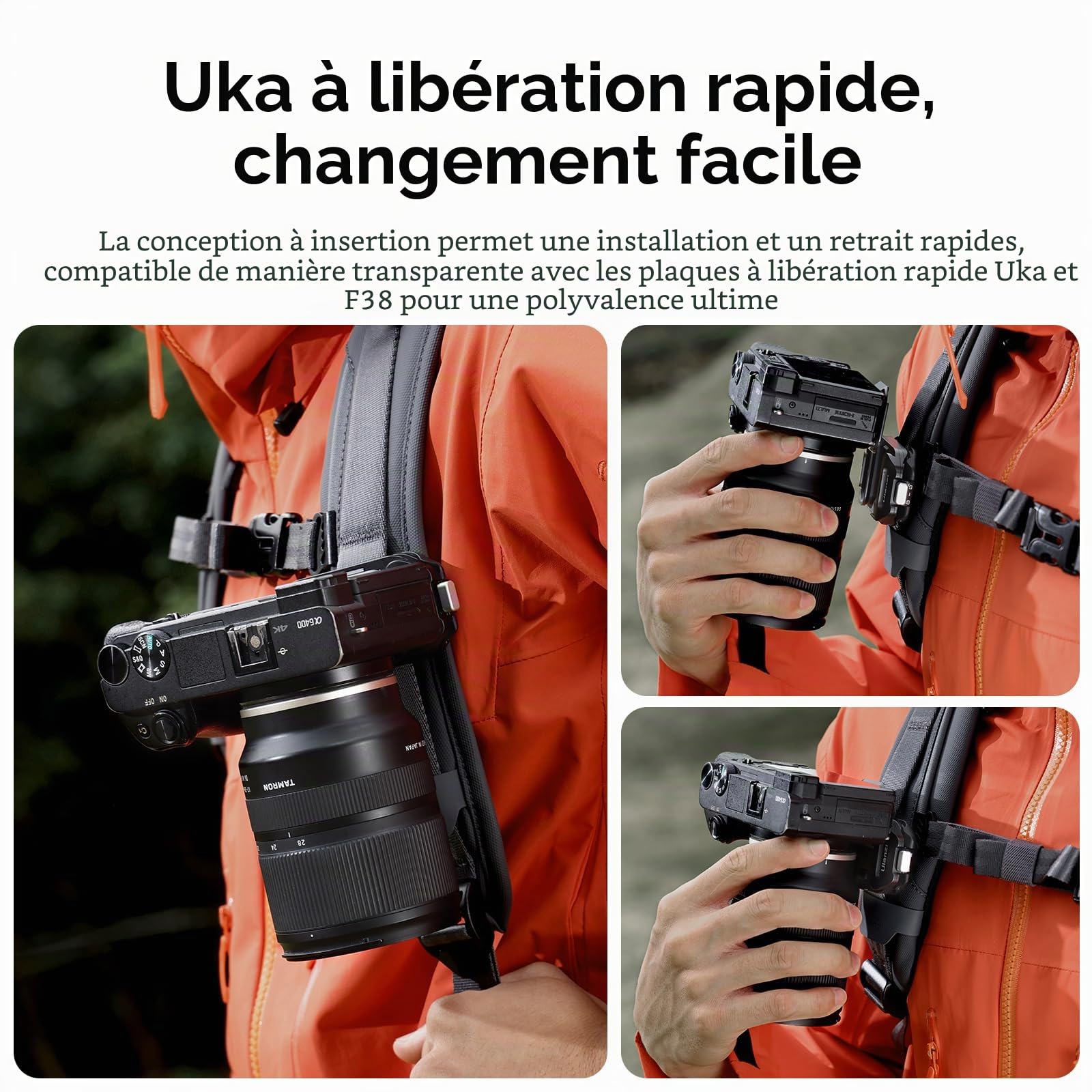 ULANZI Clip de sangle pour sac à dos d'appareil photo, avec système de déverrouillage rapide, compatible avec plaques UKA-QR, pour Sony, Nikon, Fuji, support pour caméra d'action DSLR, supporte