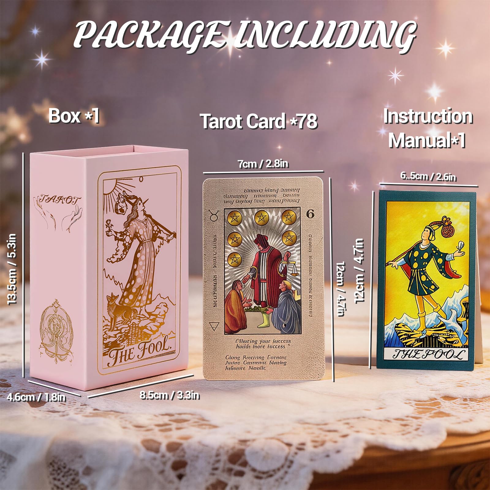 78PCS Rose Gold Tarot Cards, Pink Tarot Cards for Beginners with Guidebook Tarots Card Deck with Meanings on Them - Image 3