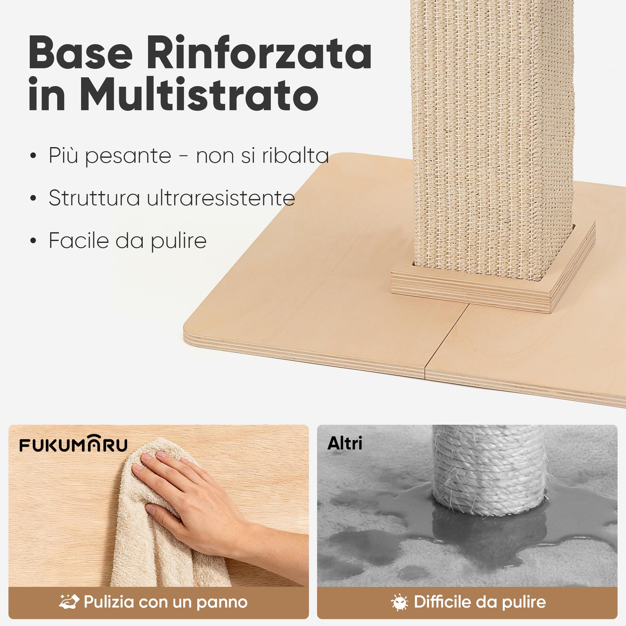 FUKUMARU Tiragraffi per Gatti, Moderno Palo Tiragraffi Alto con Cuccia per Gatti Adulti da Interno, Grande Albero Graffi con Cuccia, Struttura in Legno Massello e Sisal Naturale