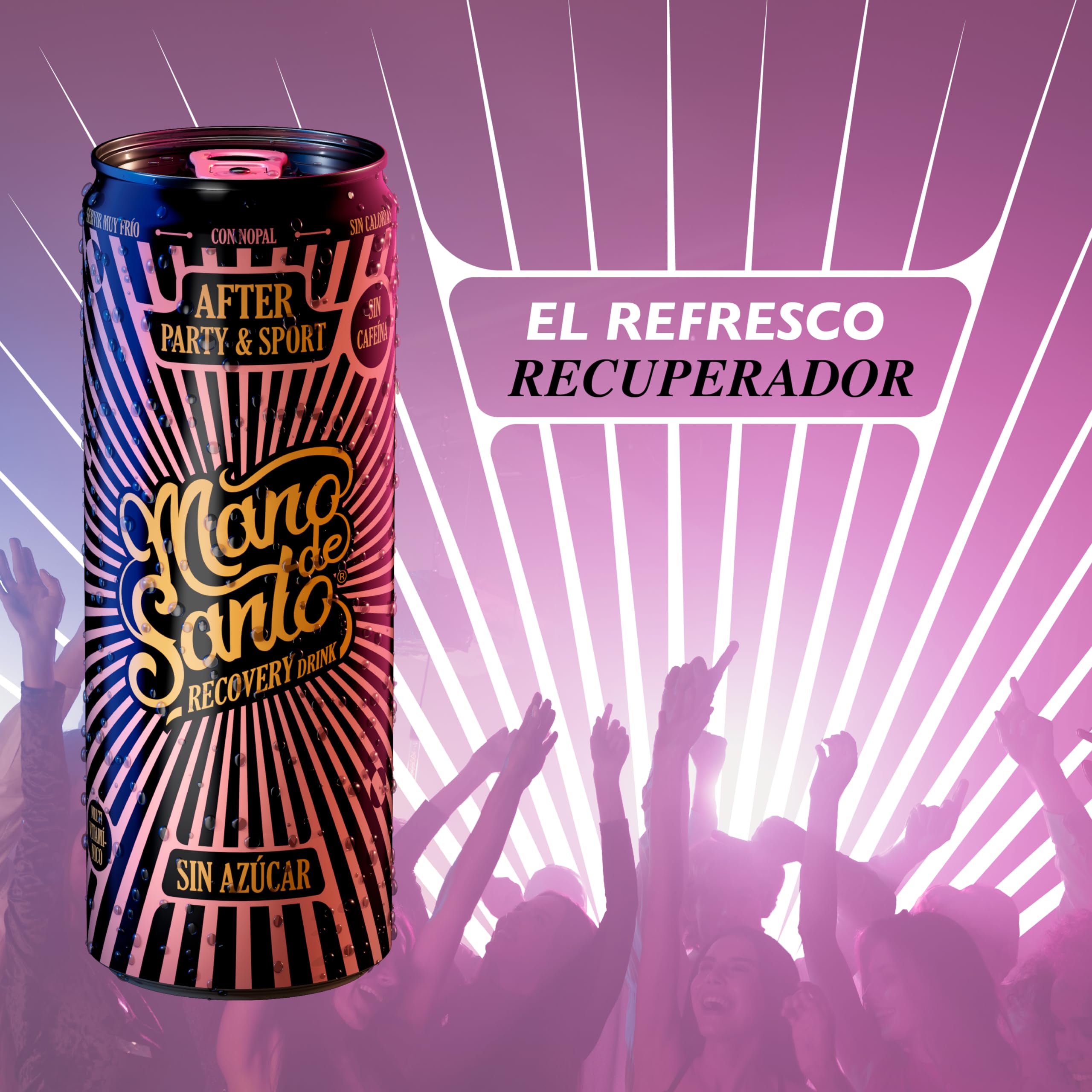 MANO DE SANTO – Refresco reconstituyente con vitaminas Sport Recovery Drink | Mejora el Rendimiento e Hidratación | Vitamina C B1 B6 B12 y Nopal | Energía Sin Cafeína - Sin Azúcar | 250 ml - 14 latas