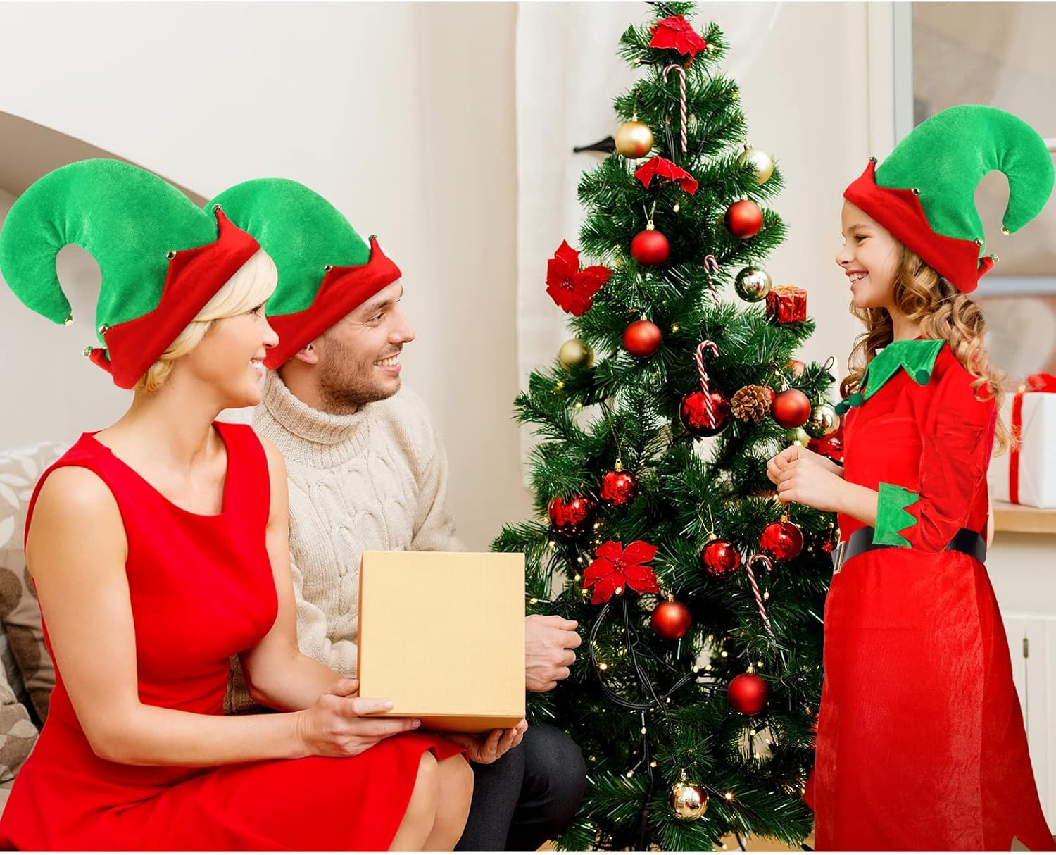 Girls Women Christmas Elf Costume Set Santa's Helper Costume Xmas Festive Outfit with Elf Hat Shoes Belt Striped Stockings : Clothing, Shoes & Jewelry