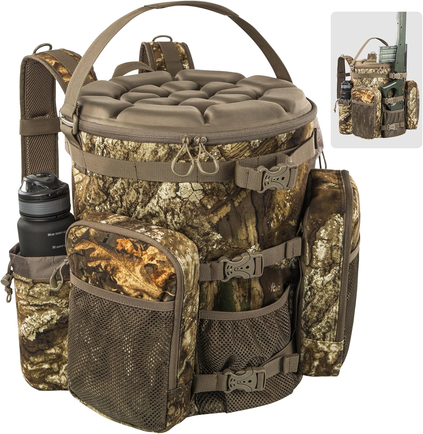 BLISSWILL Hunting Bucket Backpack with Seat Suitable for 5-gallon Seat，Dove Hunting Accessories，Daypack for Rifle Bow Gun（Not including Bucket and Lid）