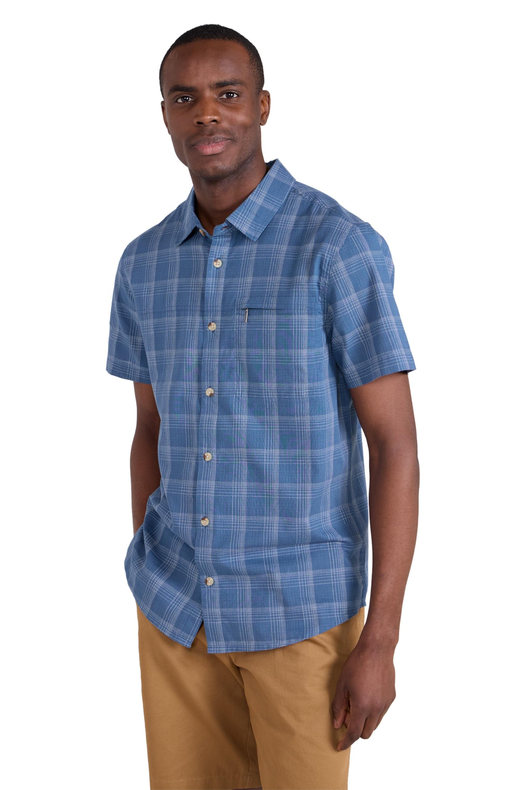 Mountain Warehouse Men's Dark Blue Holiday Cotton Shirt - Easy Care Shirt, Lightweight Casual Shirt, Mesh Lining Top - Spring Summer, Travelling, Camping & Hiking Xs