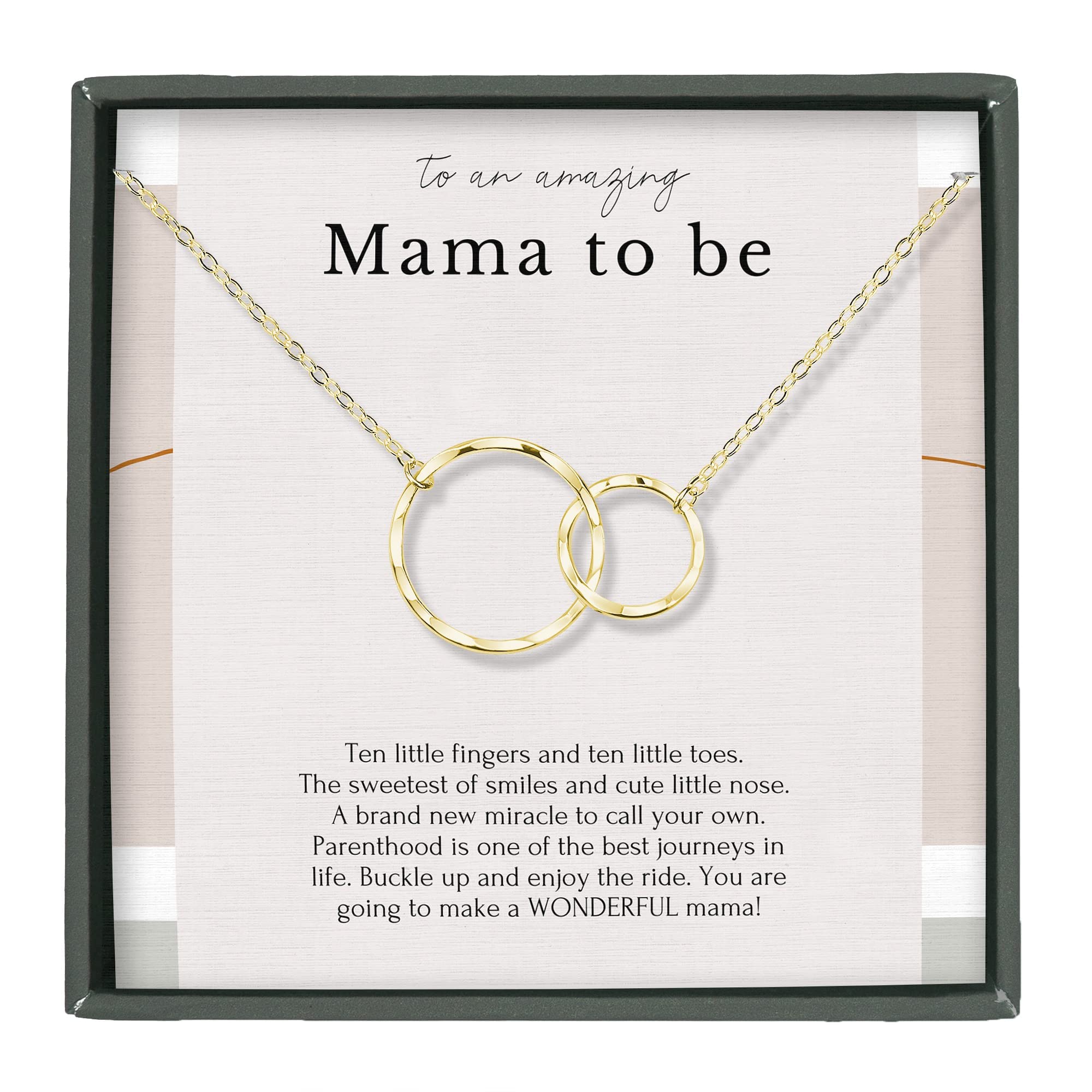 HOPE LOVE SHINENew Mom Necklace – Pregnancy Gift for Expecting Mom, First Time Mom Jewelry – Sterling Silver/Gold Double Circle Pendant with Gift Box