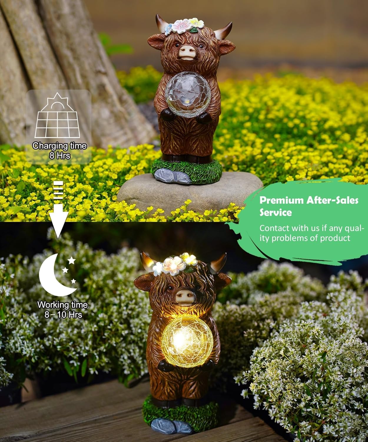 Qeeman Garden Highland Cow Statues for Outside : Outdoor Decor for Yard Lawn Proch Patio Art - Birthday Gifts for Women Mom Sister(Brown)