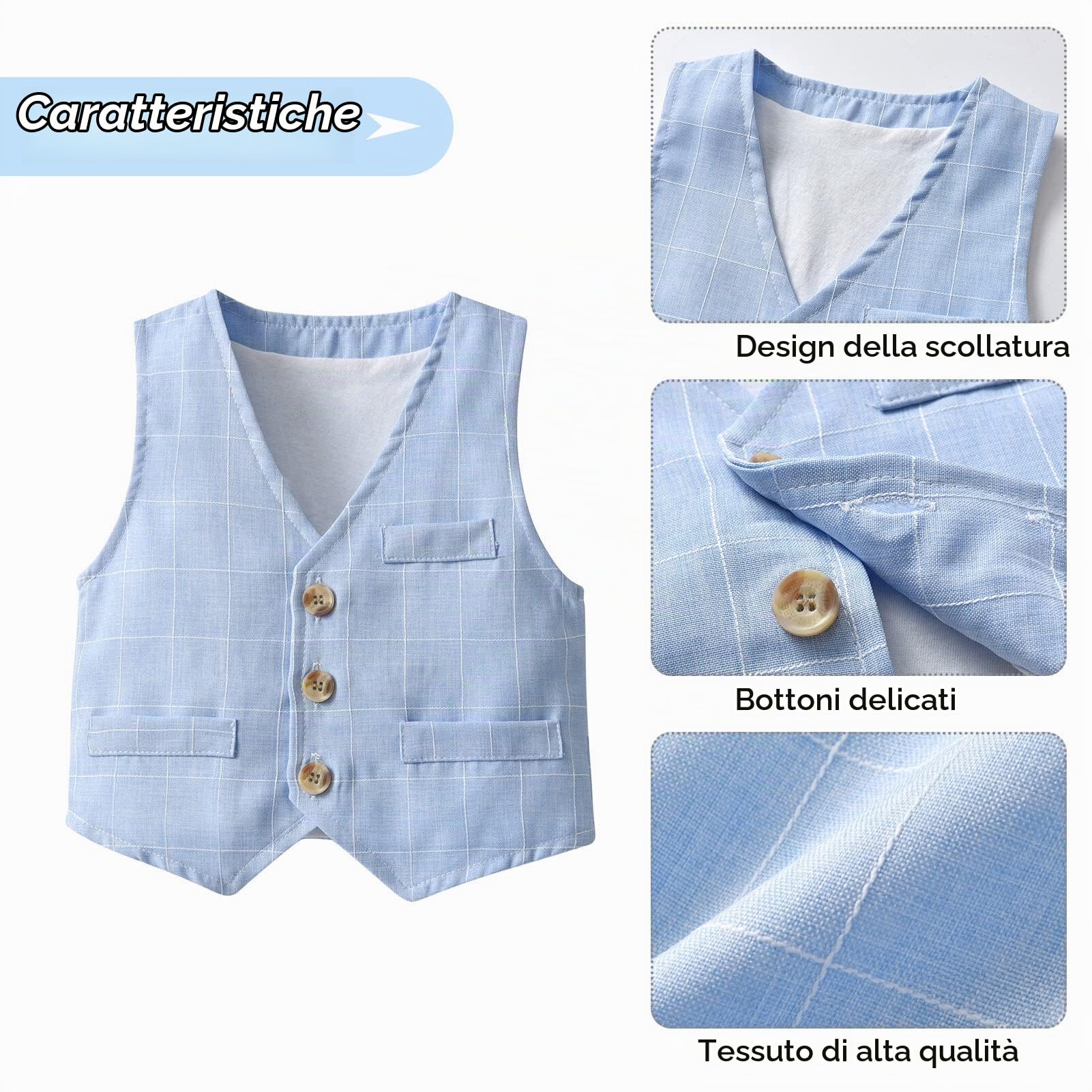 AIEOE 3 Pezzi Completo Neonato Camicia + Papillon + Gilet + Pantaloni Maniche Lunghe con Bottone Adatto da 6 Mesi - 4 Anni
