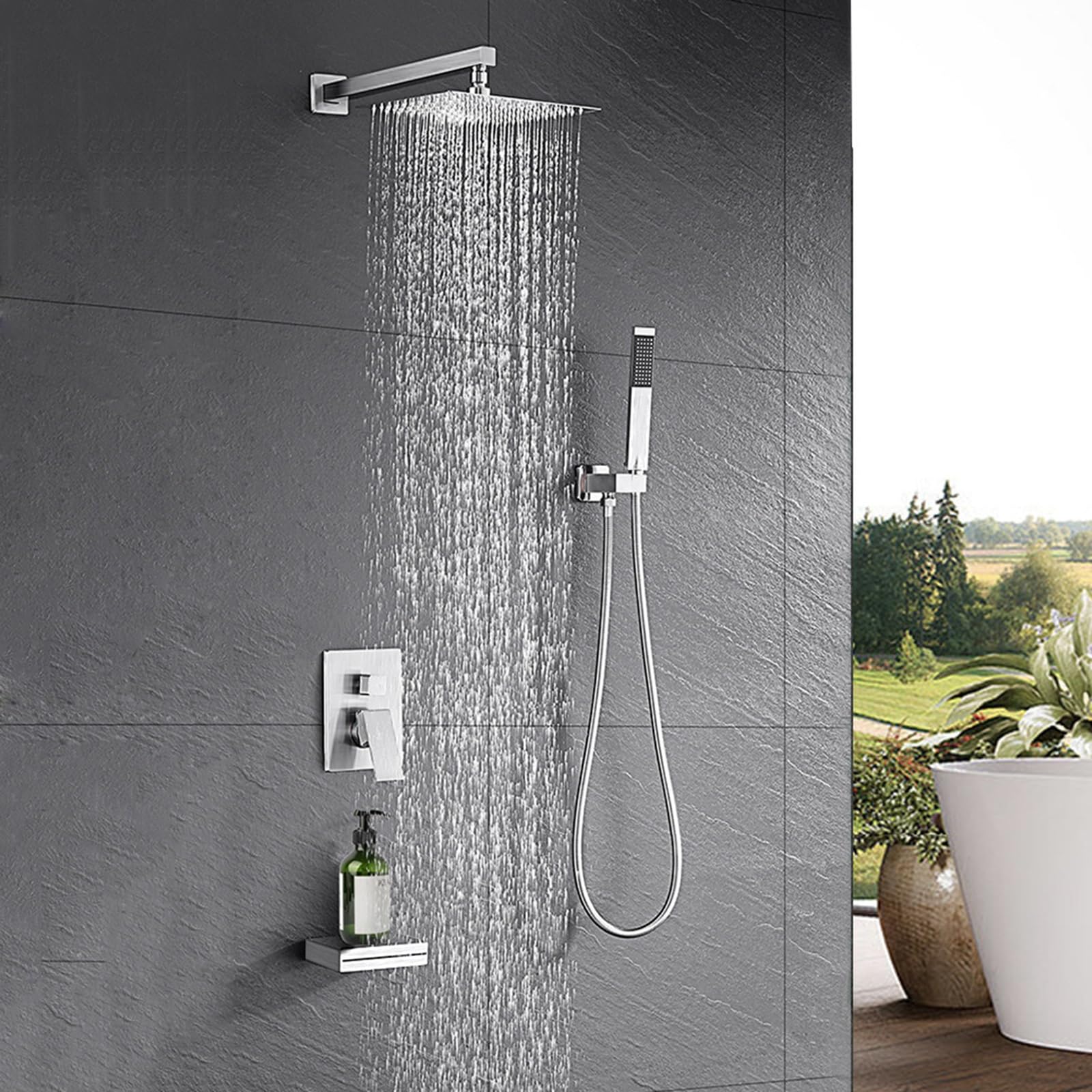 Ensemble douche effet pluie 10 pouces et cascade haut de gamme brossé