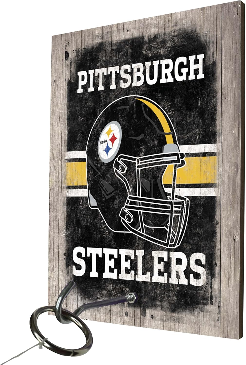FANMATS 63449 NFL - Pittsburgh Steelers Hook and Ring Game | Black | 11"x8"x0.25" | Primary Helmet with Team Name