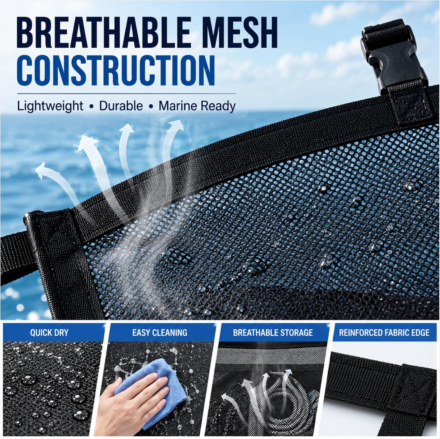 Boat Storage Bag, 3-Compartment Mesh Organizer with Adjustable Straps for Boat T-Top Rails，1pc