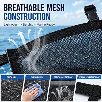 Boat Storage Bag, 3-Compartment Mesh Organizer with Adjustable Straps for Boat T-Top Rails,1pc