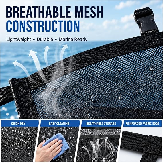 Boat Storage Bag, 3-Compartment Mesh Organizer with Adjustable Straps for Boat T-Top Rails，1pc
