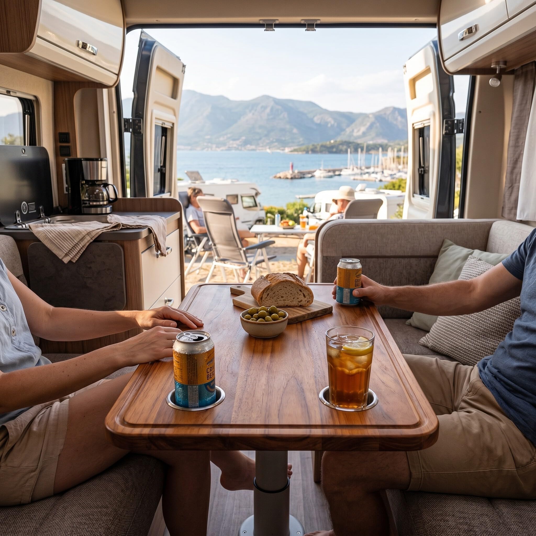 Cocoarm Abnehmbarer Rechteckiger Wohnmobil-Tisch, Marine-Tischplatte aus Massivem Holz, 400 X 800 Mm, mit 2 Getränkehaltern, wasserdichte Oberfläche, Schraubbefestigung für Wohnmo (Beige)
