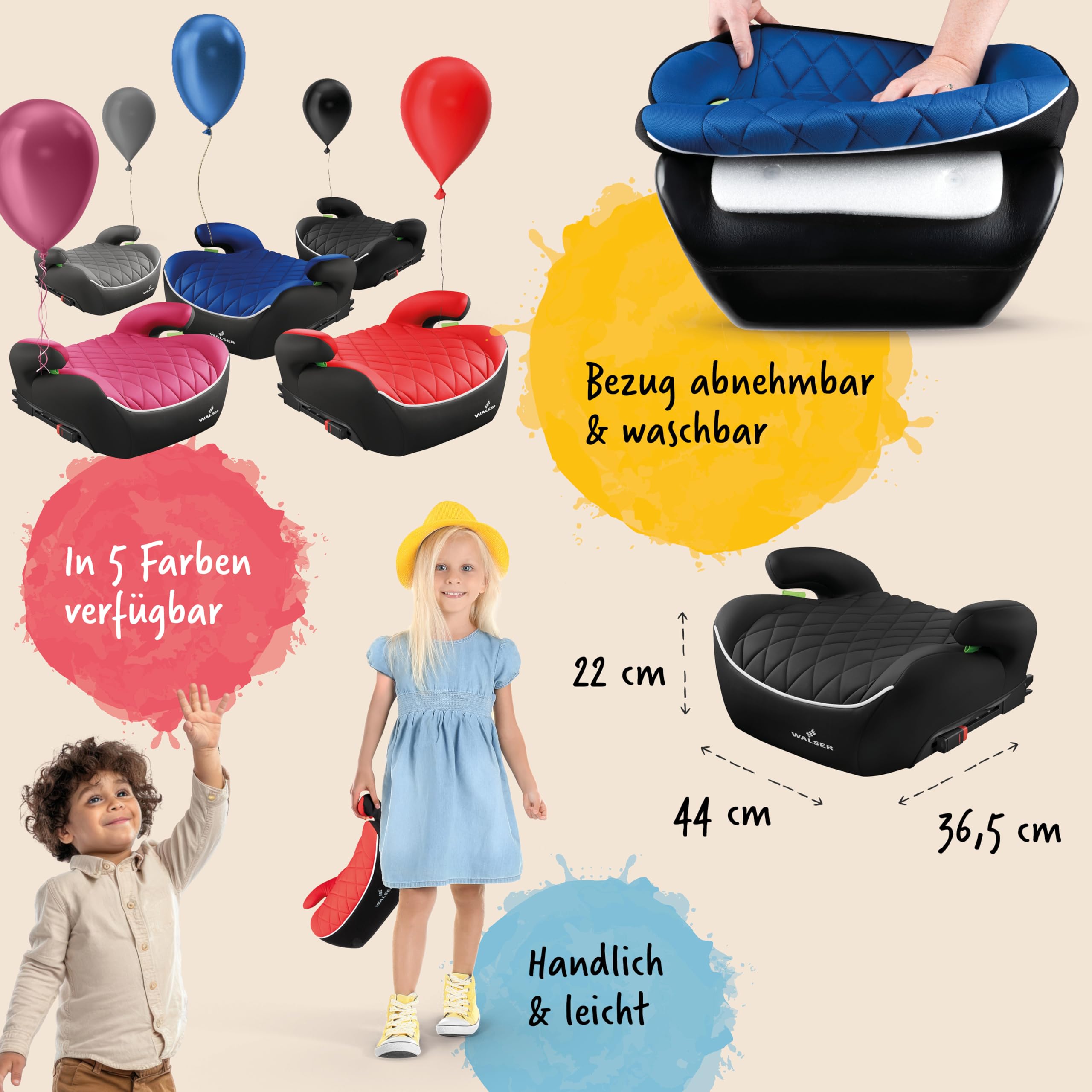 WALSER Premium Sitzerhöhung Auto Kinder ISOFIX i-Size 125-150 cm Booster Seat ECE R 129 schwarz
