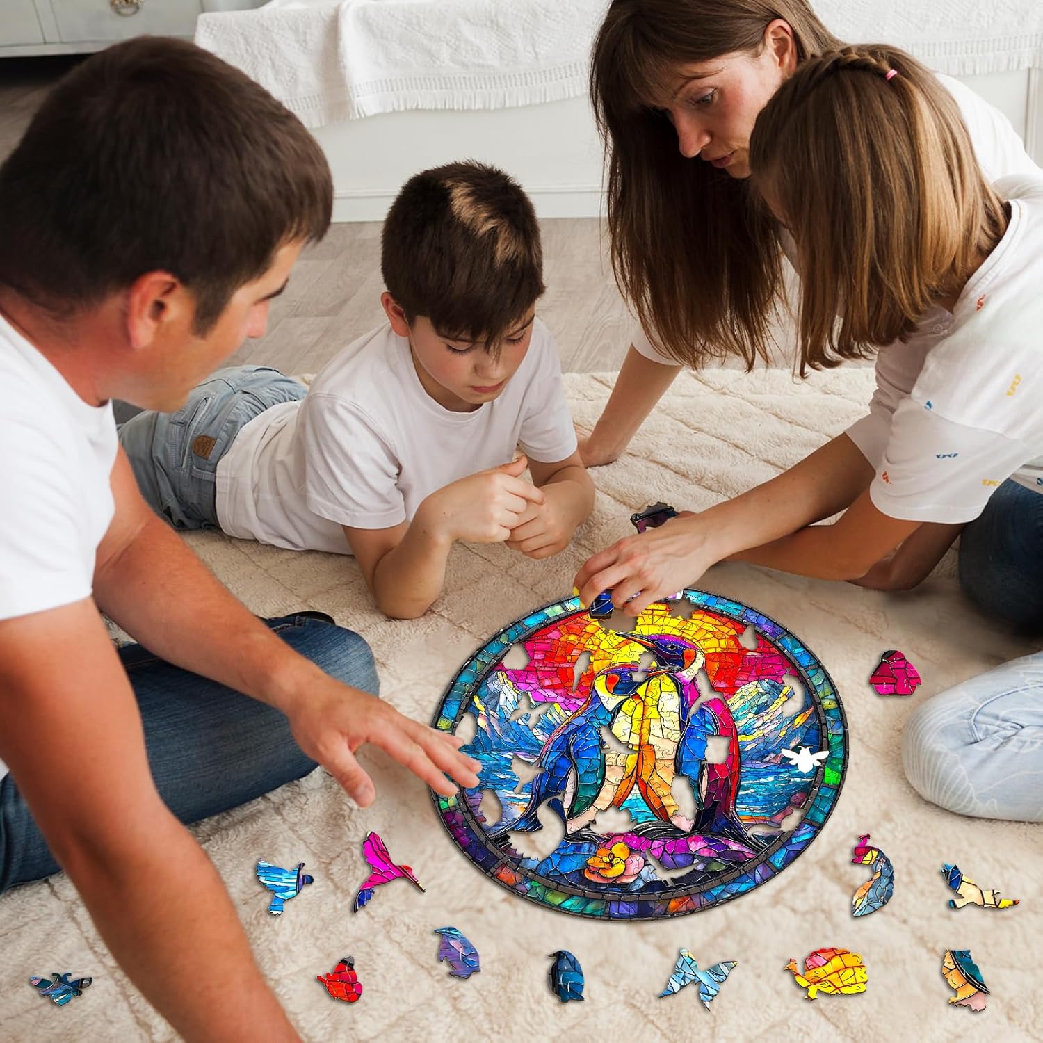 Wooden Puzzles for Adults - Colorful Couple Penguins Wooden Jigsaw Puzzle, Unique Animal Shaped Wood Puzzles Adult, Christmas Birthday Gifts for Friends/Family, Home Decor 8.5 * 8.5in 100pcs