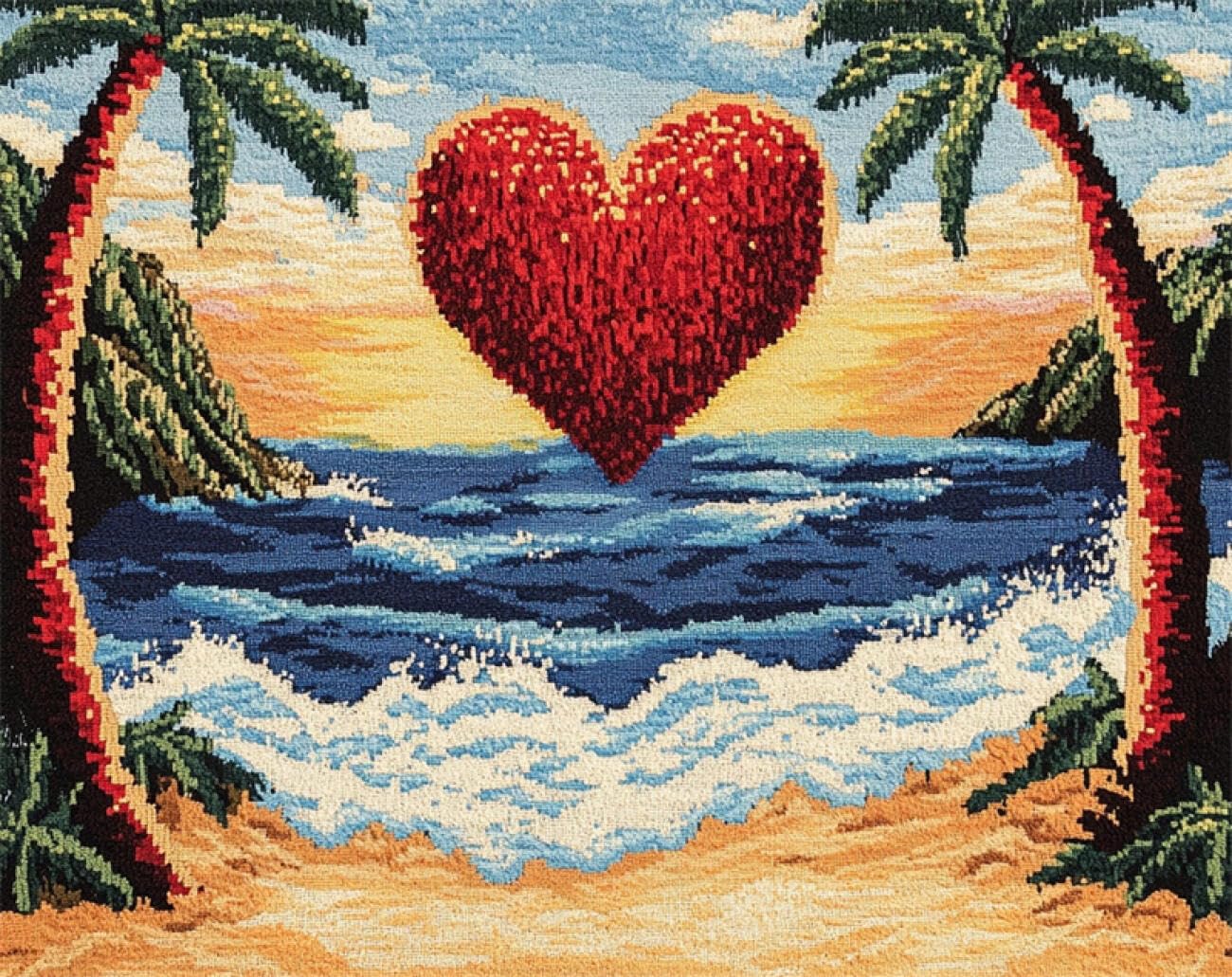 Axiangzik F Diy Cross Stitch Kit Beach Love 11Ct 60X80cm